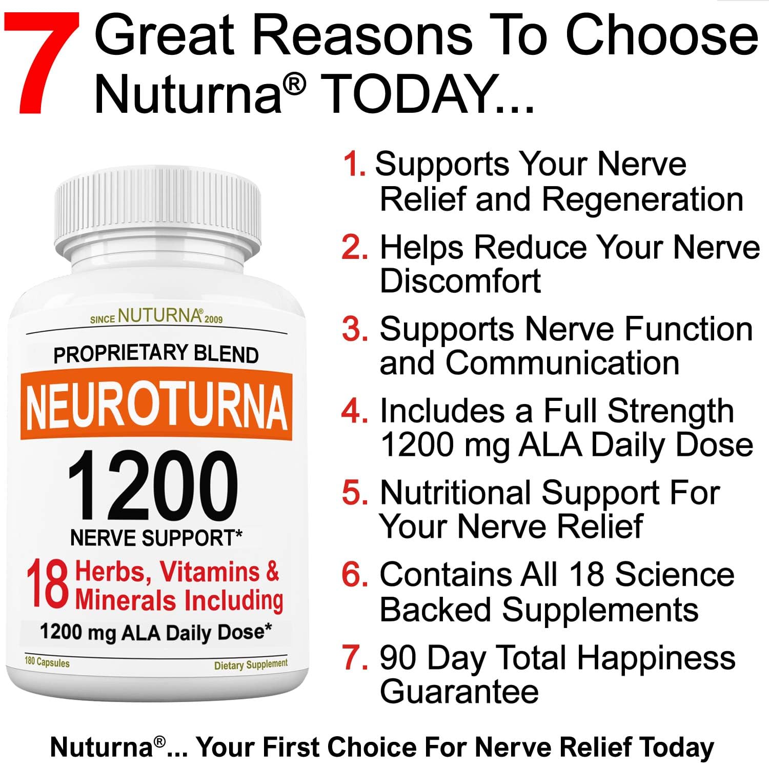Neuroturna Support Supplement with 1200 mg Pure Alpha Lipoic Acid - Maximum Strength Formula with ALA + Vitamins + Minerals + Herbs - Best Natural Support - 180 Capsules Nuturna buy supplements canada