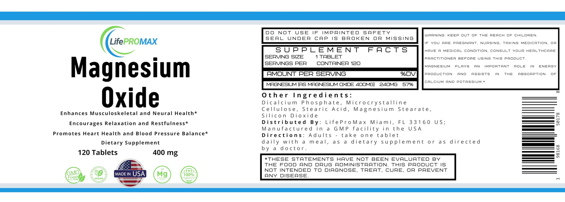 Magnesium 400mg [High Potency] Supplement – Magnesium Oxide for Immune Support, Muscle Recovery, Leg Cramps and Relaxation 120 Tablets LifePROMAX buy supplements canada
