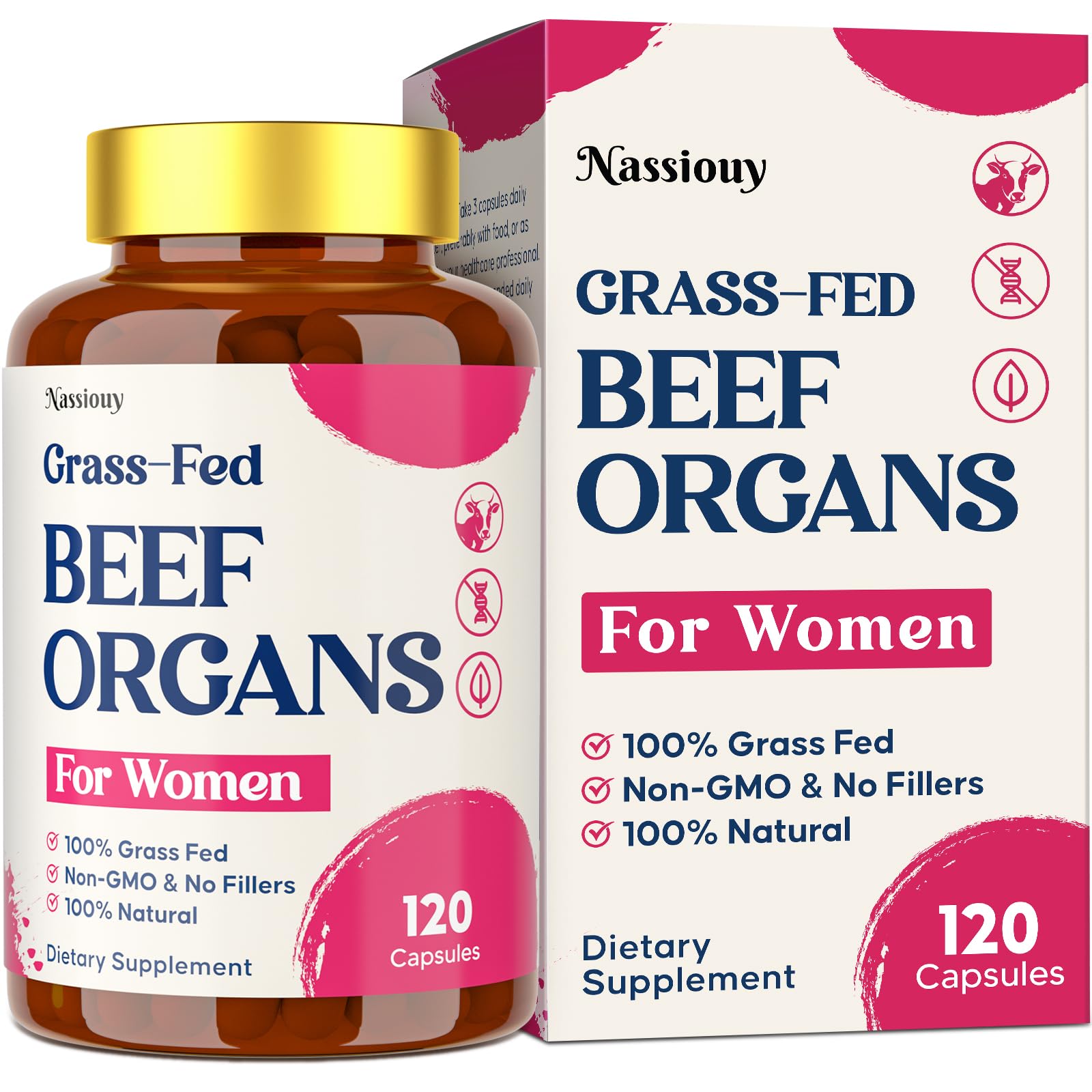 12-In-1 Beef Organ Supplement for Women - Beef Liver, Uterus, Kidney, Heart, Pancreas, 5 Vitamins & 2 Herbs, Hormone Balance, Menstruation, Energy, Immune - 100% Grass Fed, Pasture Raise - 120 Caps Nassiouy buy supplements canada