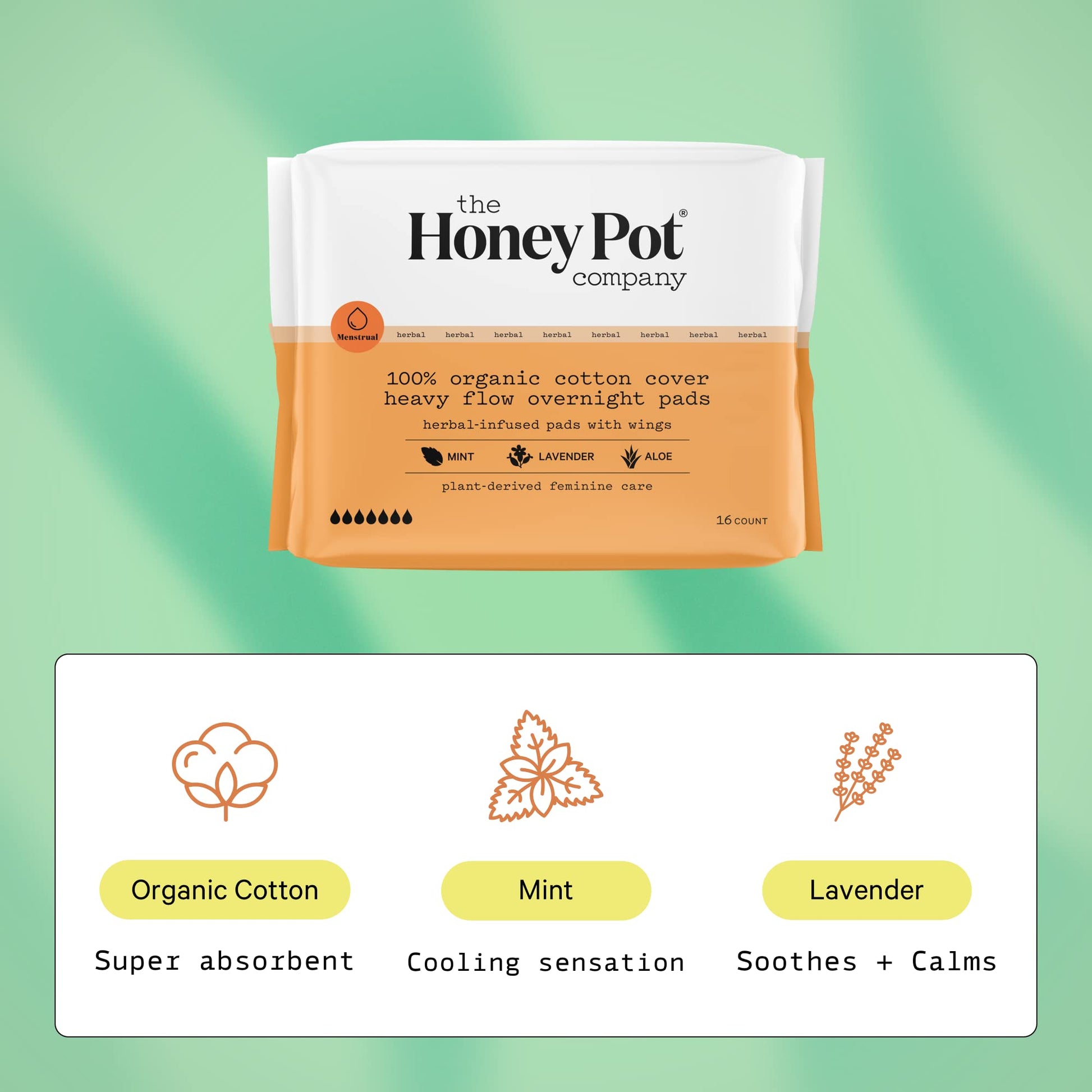 The Honey Pot Company - Herbal Overnight Heavy Flow Pads w/Wings - Organic Pads for Women The Honey Pot Company buy supplements canada