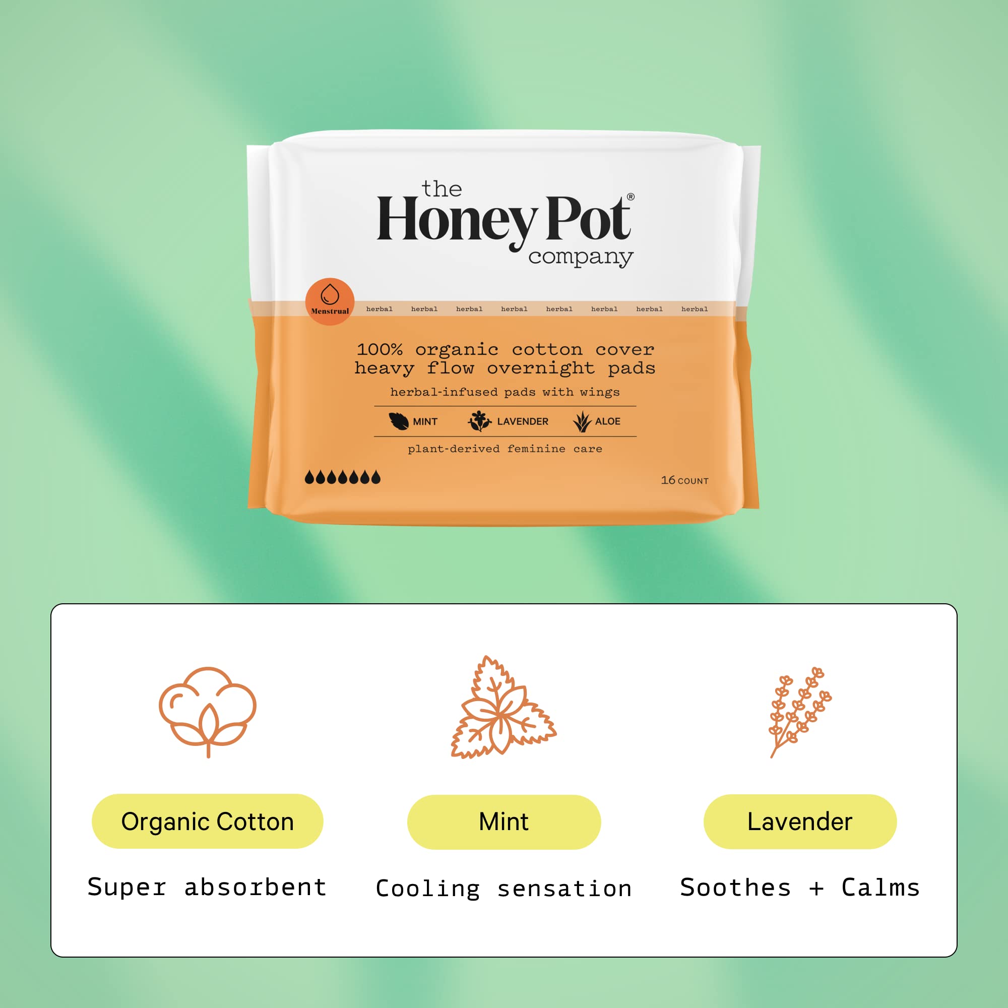 The Honey Pot Company - Herbal Overnight Heavy Flow Pads w/Wings - Organic Pads for Women The Honey Pot Company buy supplements canada