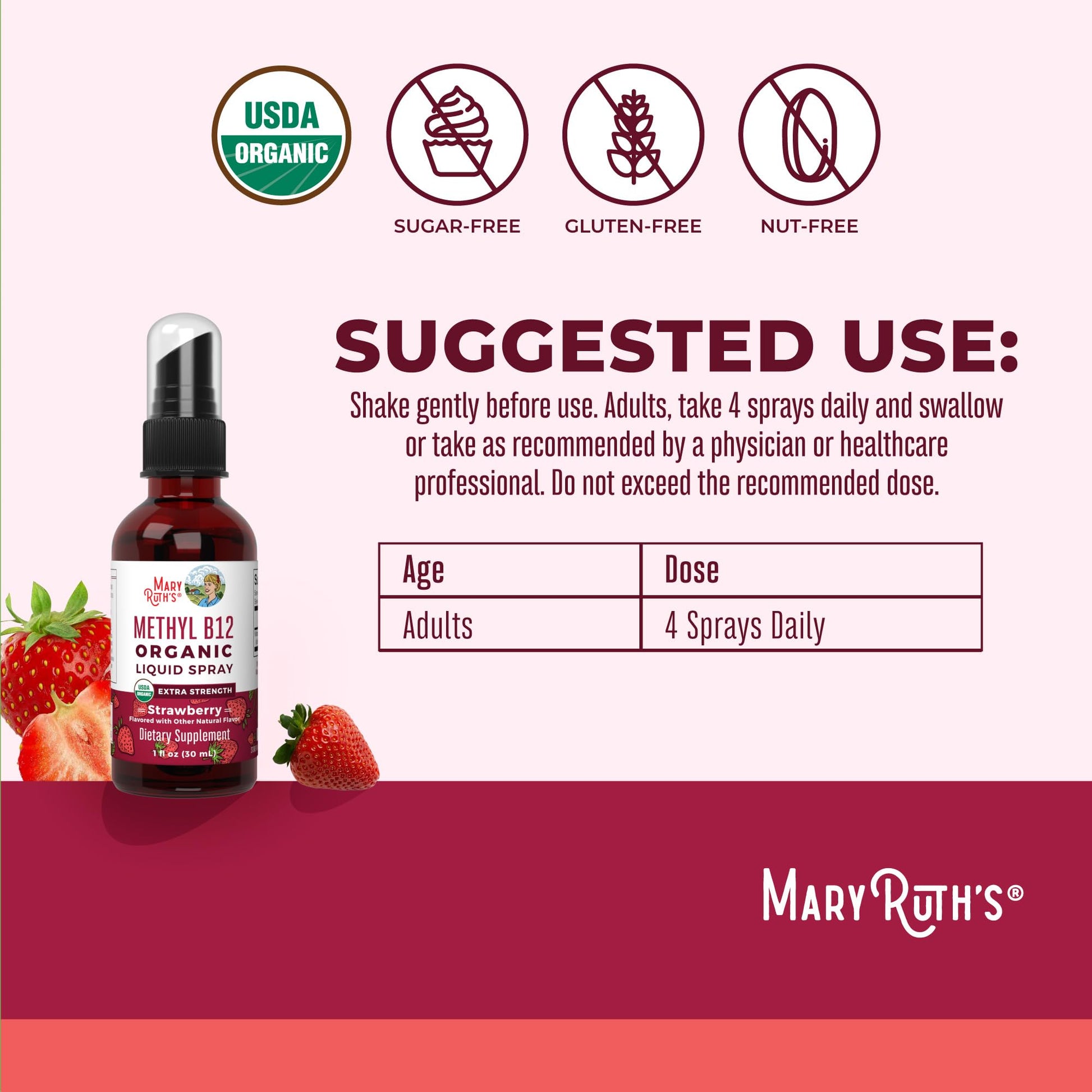 MaryRuth Organics Vitamin B12 Liquid Spray | Vegan, Non-GMO, Gluten-Free | USDA Organic Supplement | Energy & Nervous System Support | B12 Vitamins for Women & Men | 720 mcg | 1 Fl Oz MARYRUTH'S buy supplements canada