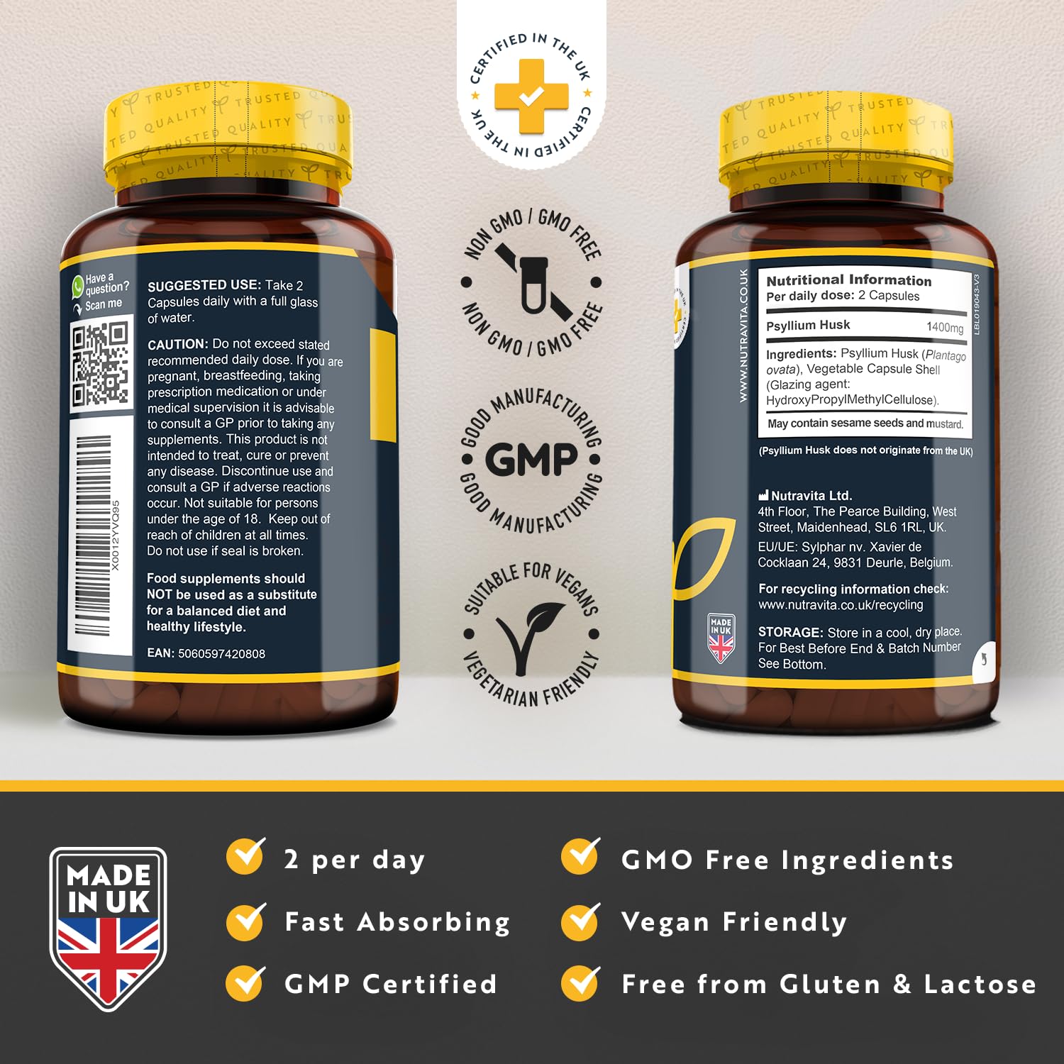 Psyllium Husks Fibre Supplement – 1400mg per Serving – Naturally High in Soluble Fibre Nutravita buy supplements canada