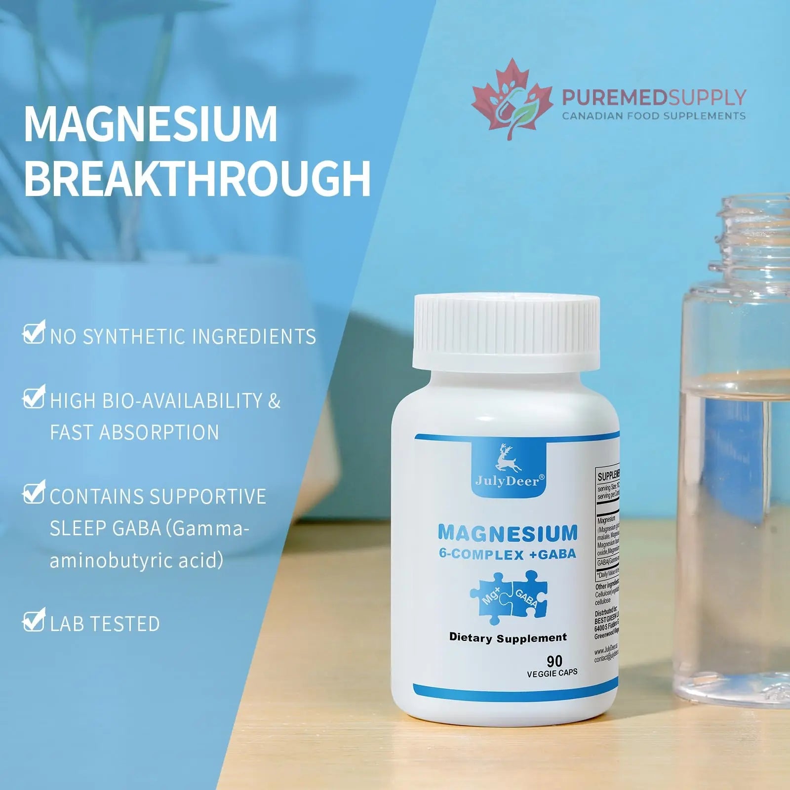 JulyDeer Sixfold Magnesium Complex | 350mg of Magnesium Glycinate, Malate, Citrate, Taurine, Oxide, Mg+ for Muscles,Nerves,& Energy, GABA Sleep Support | High Absorption | Vegan | 90 Capsules Risabou buy supplements canada
