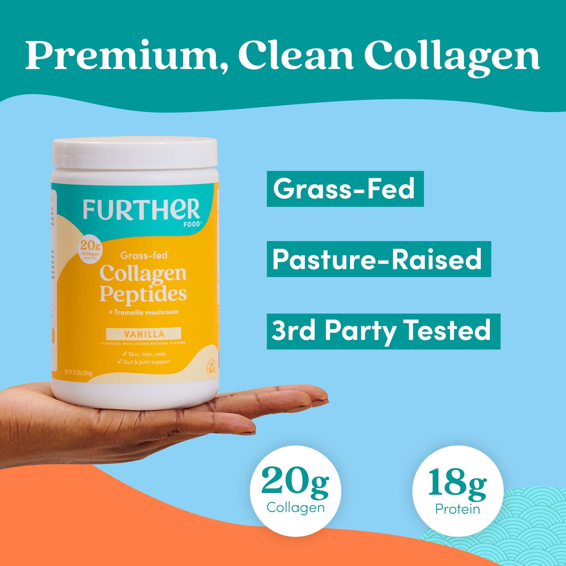 Further Food Vanilla Collagen Peptides Powder with Tremella Mushroom – 100% Grass-Fed, Hydrolyzed Type 1 & 3, 20g of Collagen per Serving, Supports Skin, Hair, Nails & Joints, 22.22 Oz Further Food buy supplements canada