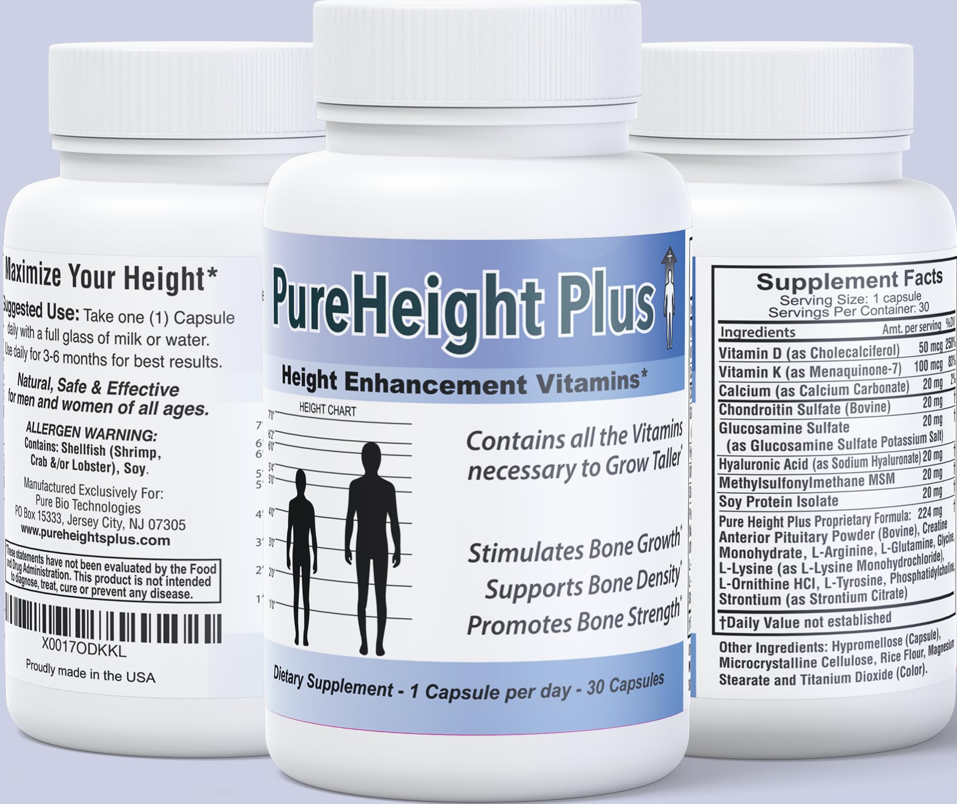 Height Growth Vitamins Grow Taller - Increase Bone Strength Bone Density Bone Growth PURE BIOTECHNOLOGIES buy supplements canada