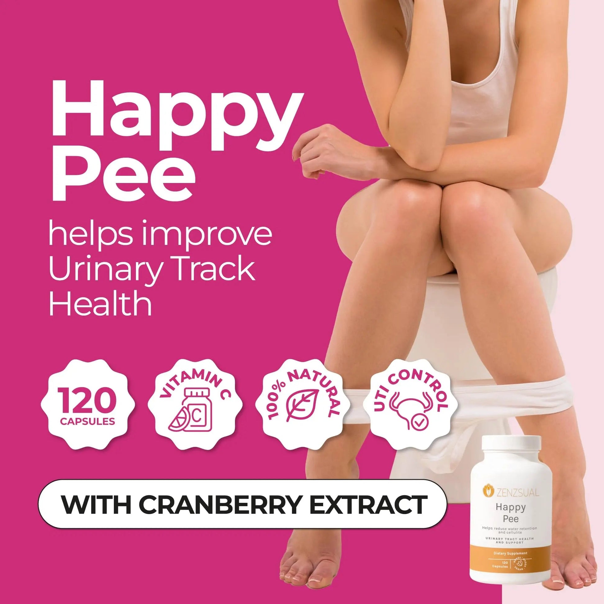 ZENZSUAL Happy Pee, 120 Capsules – Urinary Tract Support & Bladder Health Supplement with Cranberry, D-Mannose, Vitamin C and Oregano for Women and Men – Healthy Flow, Comfort & Fluid Balance ZENZSUAL buy supplements canada