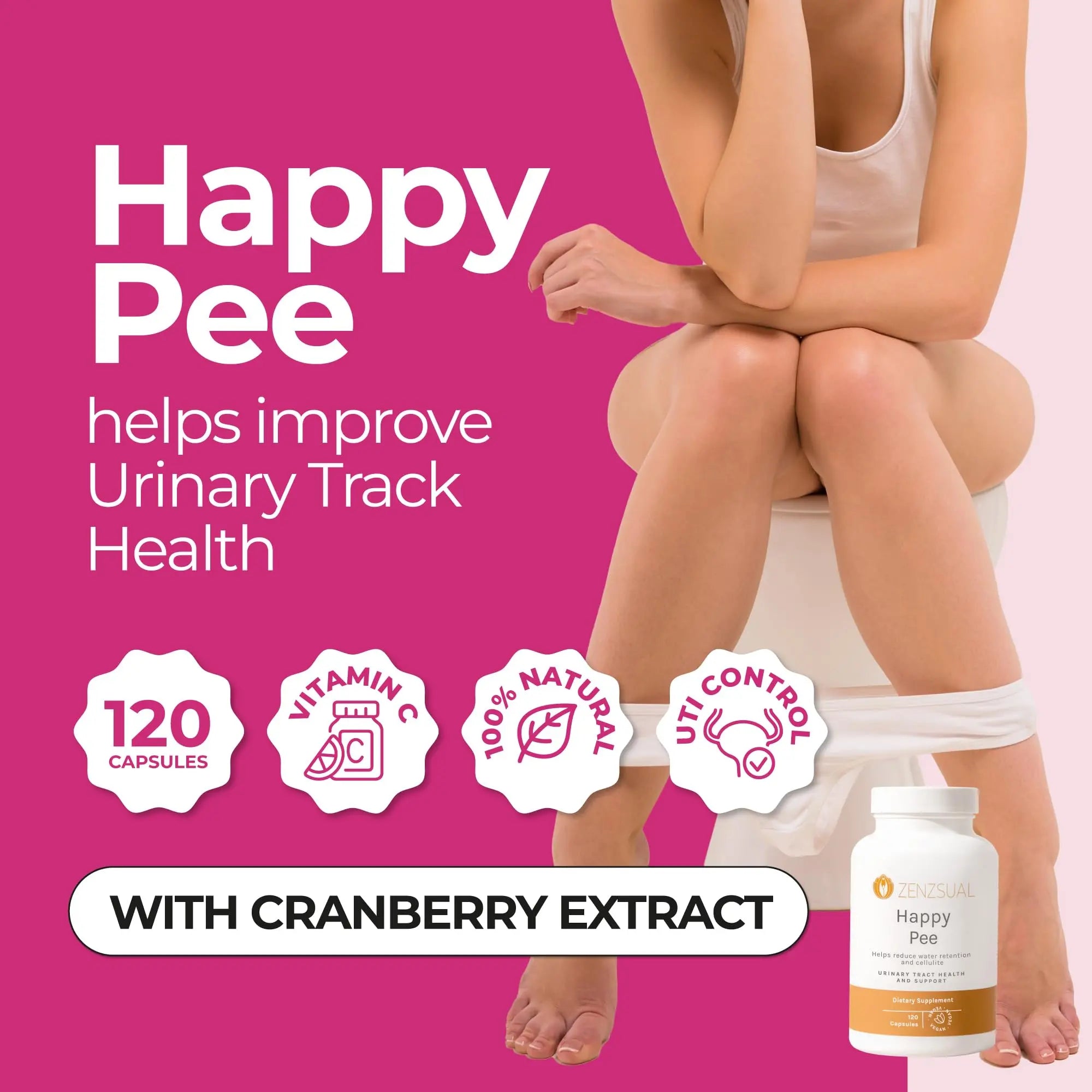 ZENZSUAL Happy Pee, 120 Capsules – Urinary Tract Support & Bladder Health Supplement with Cranberry, D-Mannose, Vitamin C and Oregano for Women and Men – Healthy Flow, Comfort & Fluid Balance ZENZSUAL buy supplements canada