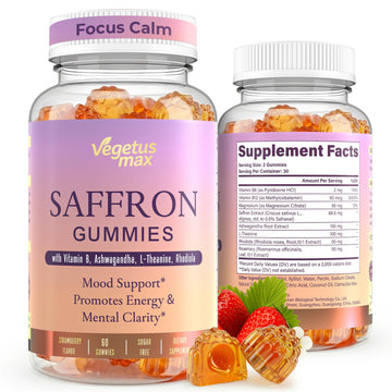 Saffron Supplements Gummies, 88.5mg Pure Saffron Extract with Ashwagandha L-Theanine Rhodiola Rosemary Magnesium Vitamin B6 B12 for Mood Focus Support Adults Kids - 60 Count VEGETUSMAX buy supplements canada