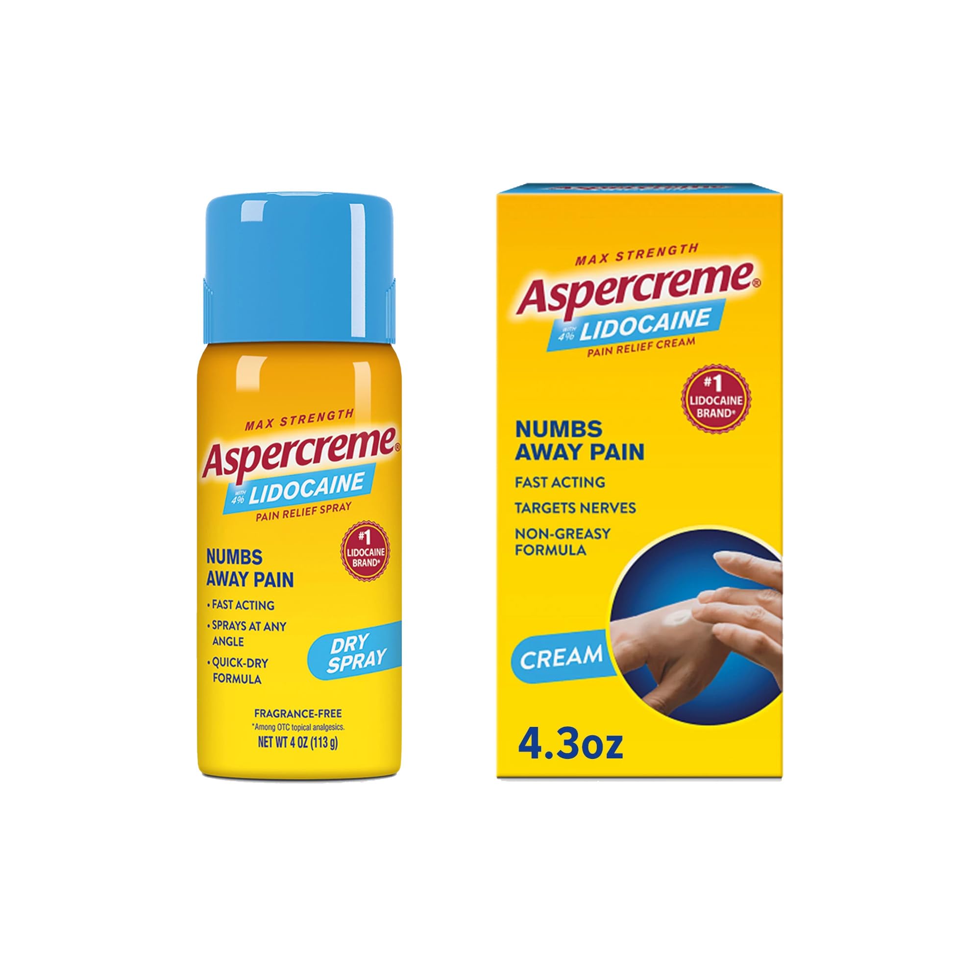 Aspercreme Max Strength Lidocaine Pain Relief Dry Spray 4 oz. Odor Free with Lidocaine Maximum Strength Pain Relief Cream, 4.3 Oz Aspercreme buy supplements canada
