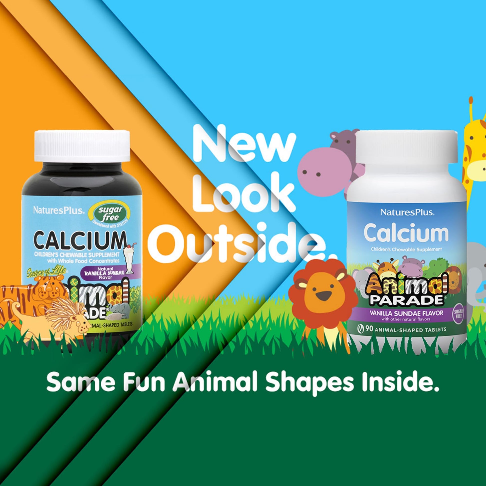 NaturesPlus Animal Parade Sugar-Free Children's Calcium, Vanilla Sundae Flavor - 90 Chewable Animal Shaped Tablets, Pack of 2 - Magnesium for Bone Health - Gluten Free - 90 Servings NaturesPlus buy supplements canada