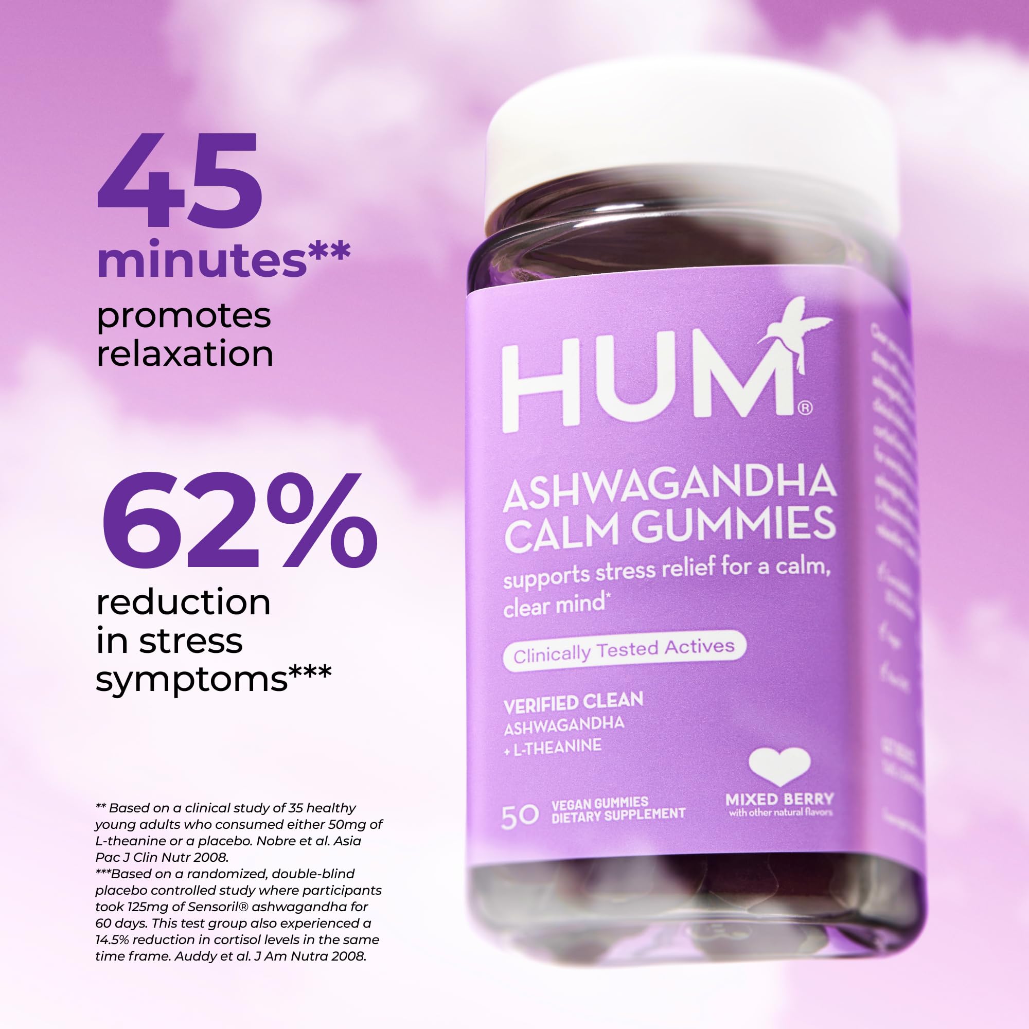 HUM Calm Ashwagandha Gummies for Women and Men, L-Theanine Ashwagandha Supplements for Daily Relaxation & Clarity Support, Vegan Fast Acting Gummy Formula, Mixed Berry Flavor, 60 Gummies HUM buy supplements canada