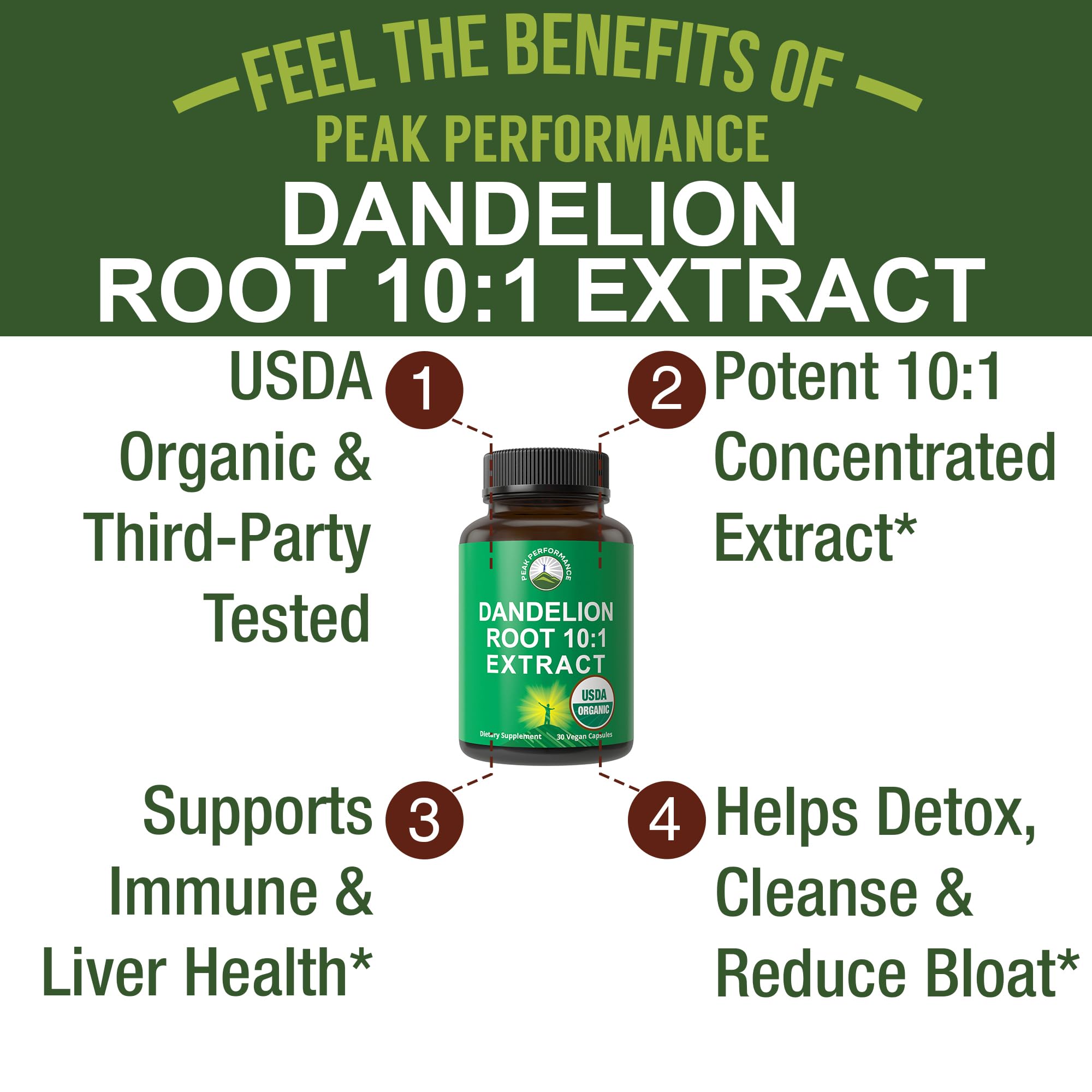 USDA Organic Dandelion Root Extract Supplement - 10x More Potent Than Raw Root. Standardized and Concentrated Vegan Dandelion Root Capsules for Women and Men. Supports Detox, Immune, Liver, Gut Health Peak Performance buy supplements canada