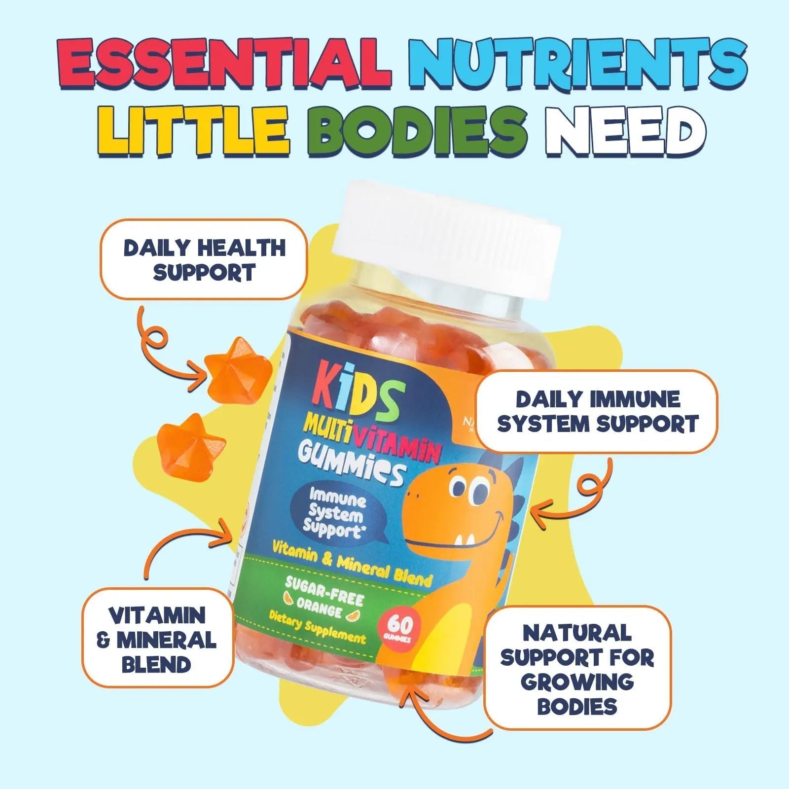 Kids Multivitamin Gummies - Improved Sugar-Free Formula - 100% Daily Folate, Kids Vitamins with Essential Vitamins A, C, D3, E, B6, B12 Nature's Nutrition buy supplements canada