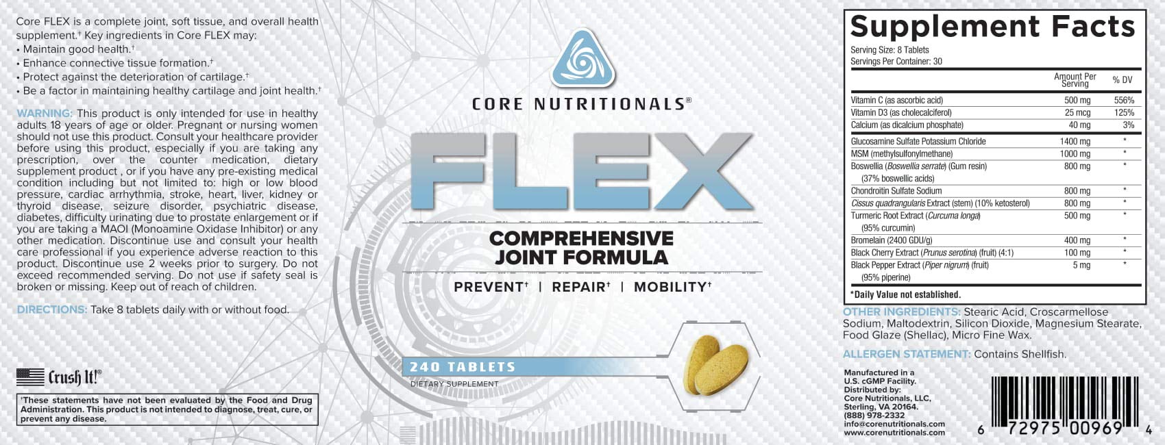Core Nutritionals Flex Comprehensive Joint Formula | Promotes Healthy Tendons, Ligaments, & Cartilage | Improve Mobility | Antioxidants for Recovery | 240 Tablets Core Nutritionals buy supplements canada