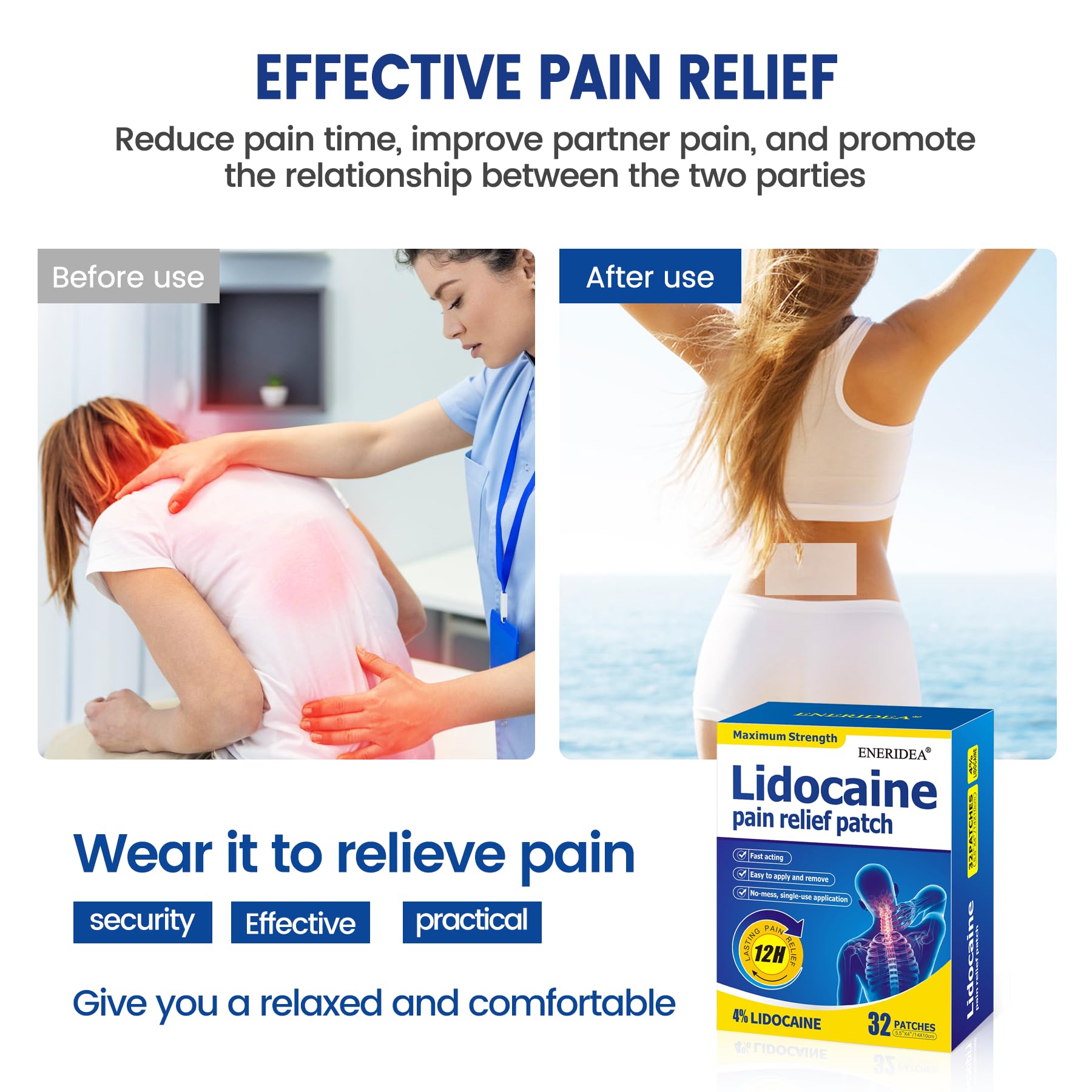 ENERIDEA Lidocaine Gel Pain Relief Patch for Sensitive Skin - Breathable & Hypoallergenic, Flexible Adhesion for Daily Muscle & Joint Comfort - 12 Hour Pain Relief (32 Patches) ENERIDEA buy supplements canada