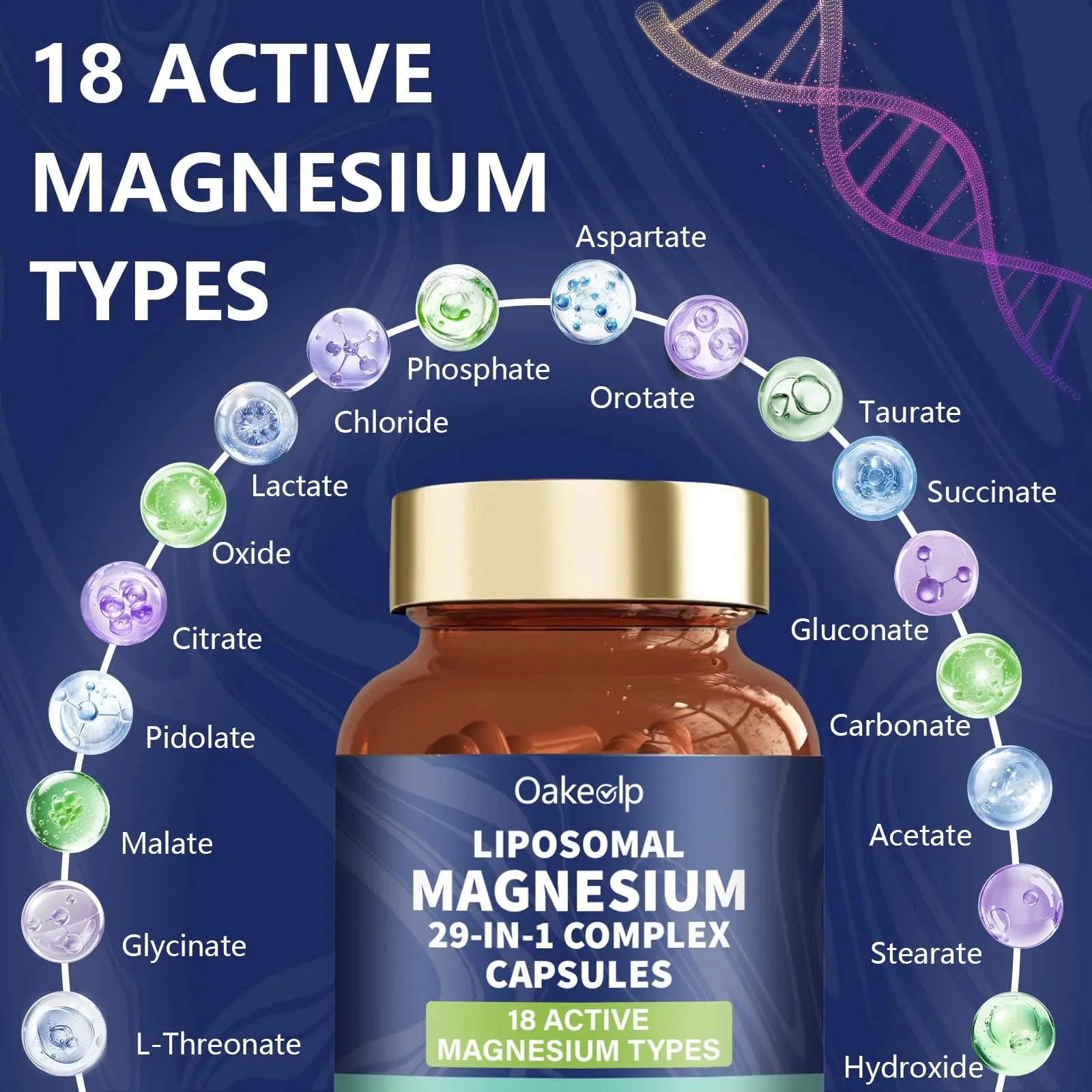 29-in-1 Liposomal 18 Active Types Magnesium Complex 1400MG Capsule,L-Threonate Glycinate Malate etc,Mild & Efficient,Extra Vitamin B6 B12 D3K2 & CoQ10, Relaxation Nerve* & Hert* Support Oakevlp buy supplements canada