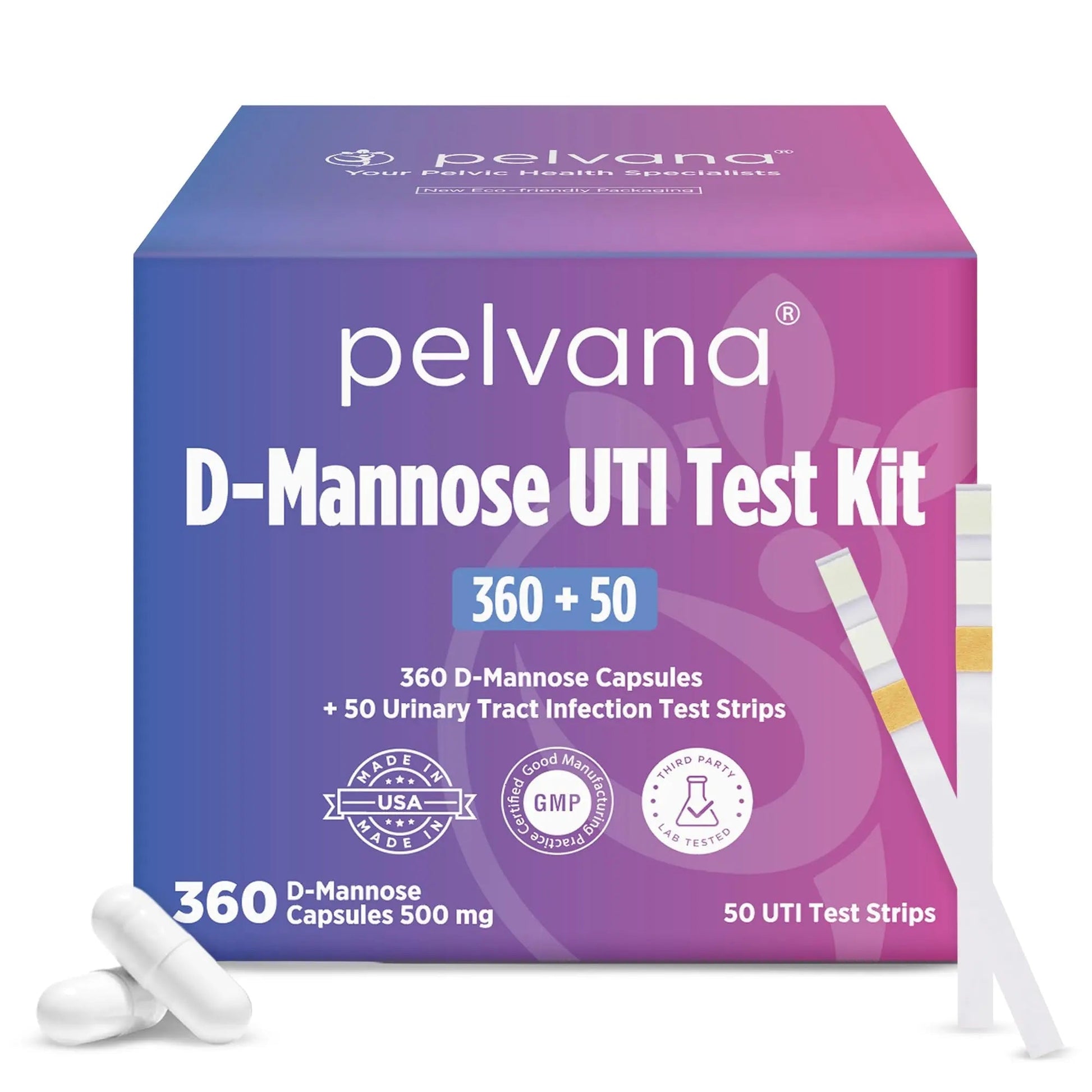Pelvana D-Mannose UTI Kit for Women – UTI Test Strips & D-Mannose Supplement, At-Home Testing, Maintains Healthy Urinary Tract Balance, Flushes Impurities – 3 Bottles (120 Capsules) + 50 Test Strips Pelvana buy supplements canada
