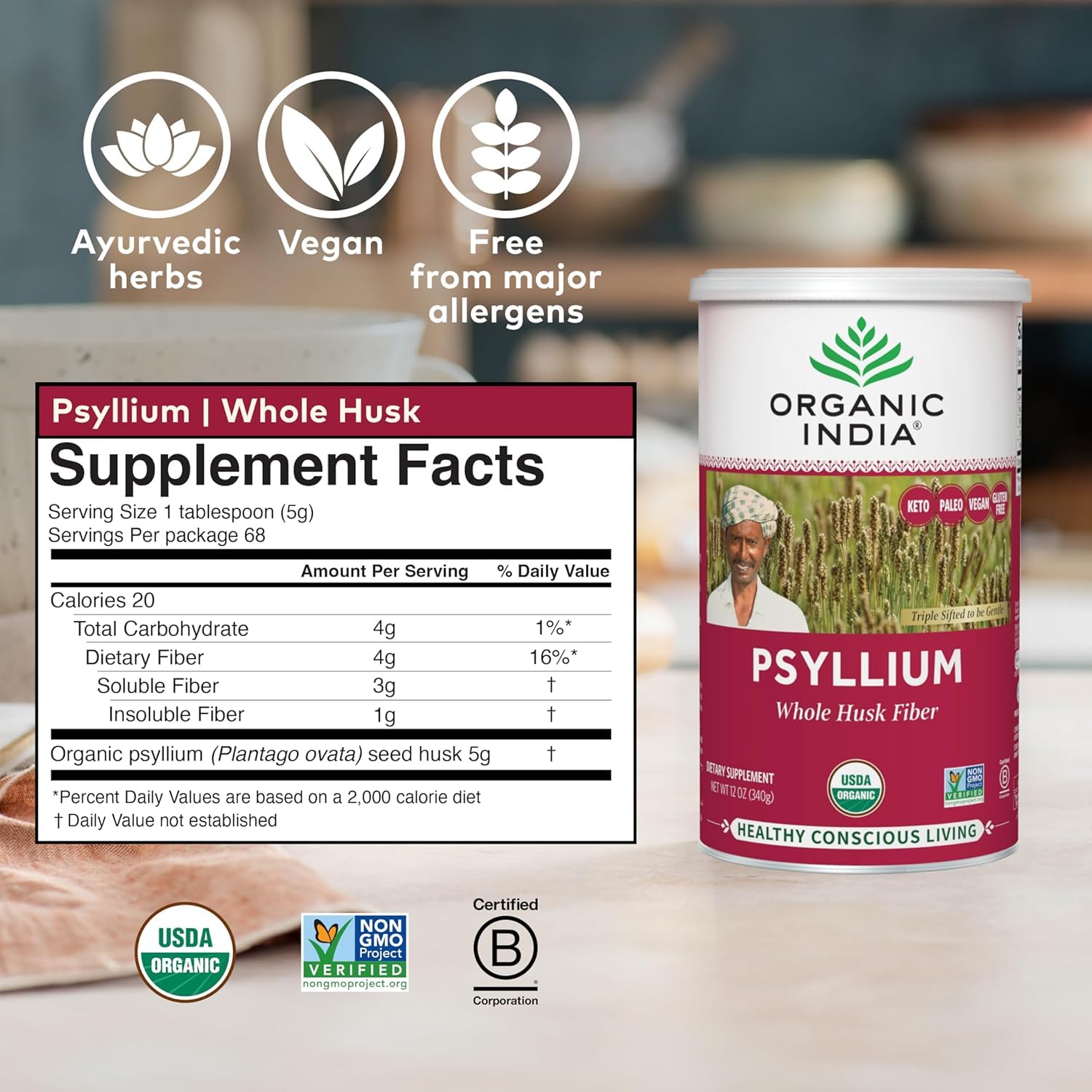 ORGANIC INDIA Psyllium Herbal Powder - Whole Husk Fiber, Vegan, Gluten-Free, USDA Certified Organic, Non-GM ORGANIC INDIA buy supplements canada