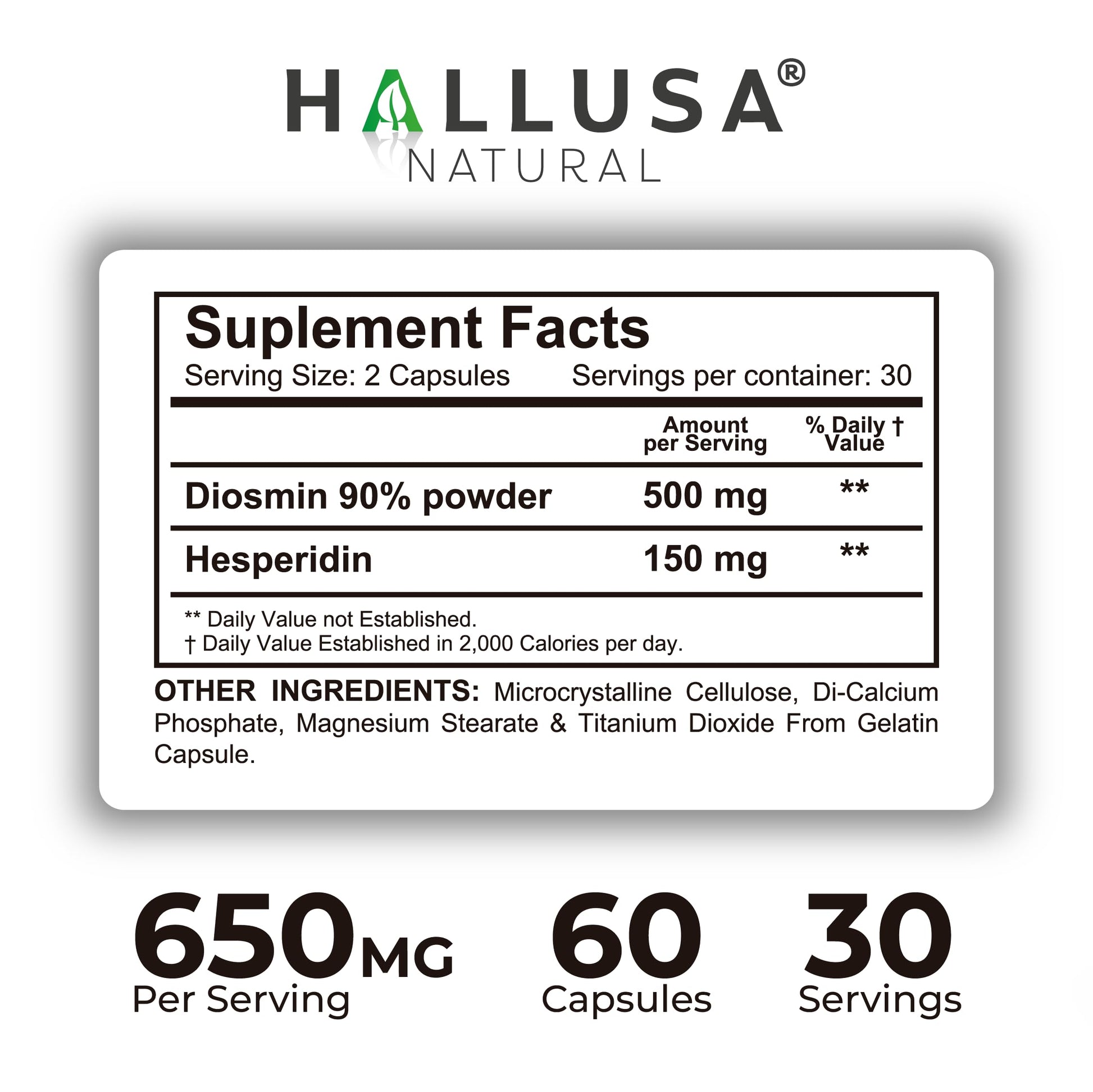 Hallosmine Ultra 650mg Diosmin Hesperidin, 60 Capsules + FREE Leg Cream with Diosmin, Hesperidin & Horse Chestnut, 4 oz | Blood Circulation & Vein Support Supplement, GMO Free, Gluten Free Hallusa Natural buy supplements canada