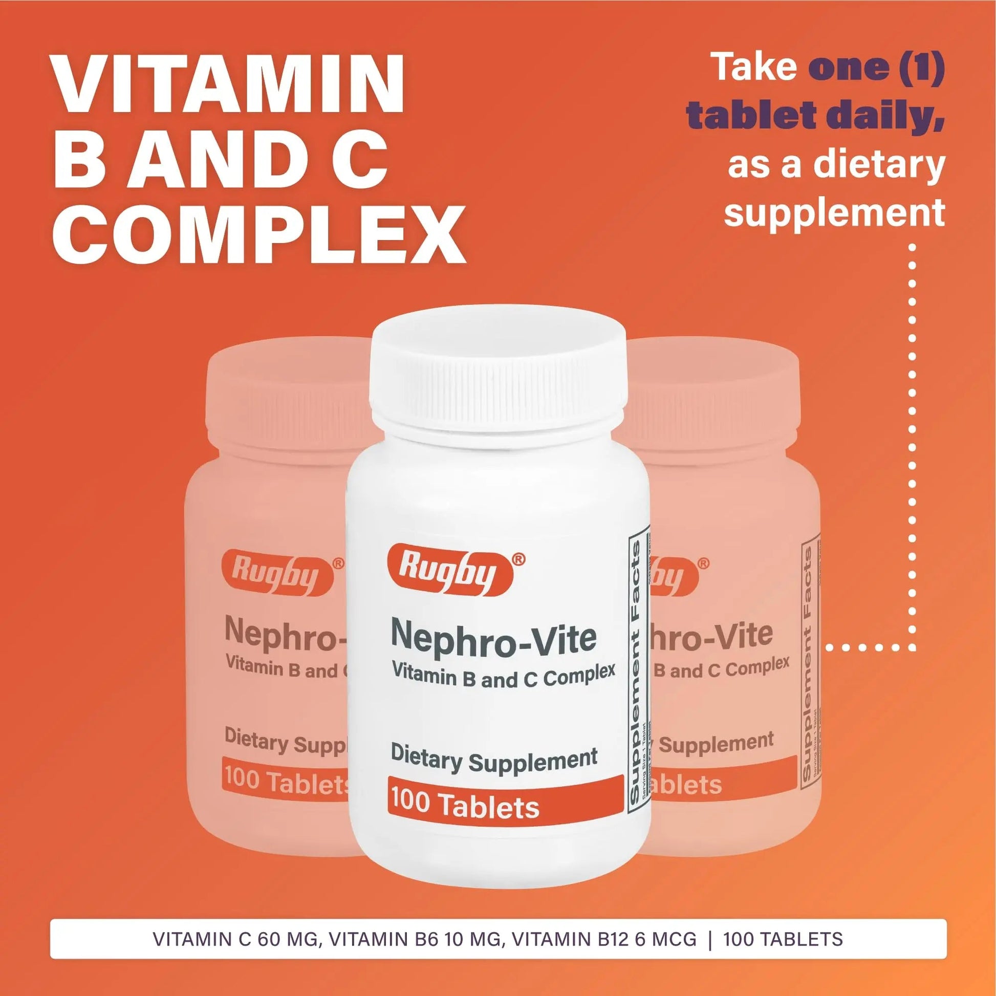 Rugby Nephro-Vite Vitamin B and C Complex Tablets - Dietary Supplement - 100 Count (1 Pack) RUGBY LABORATORIES buy supplements canada