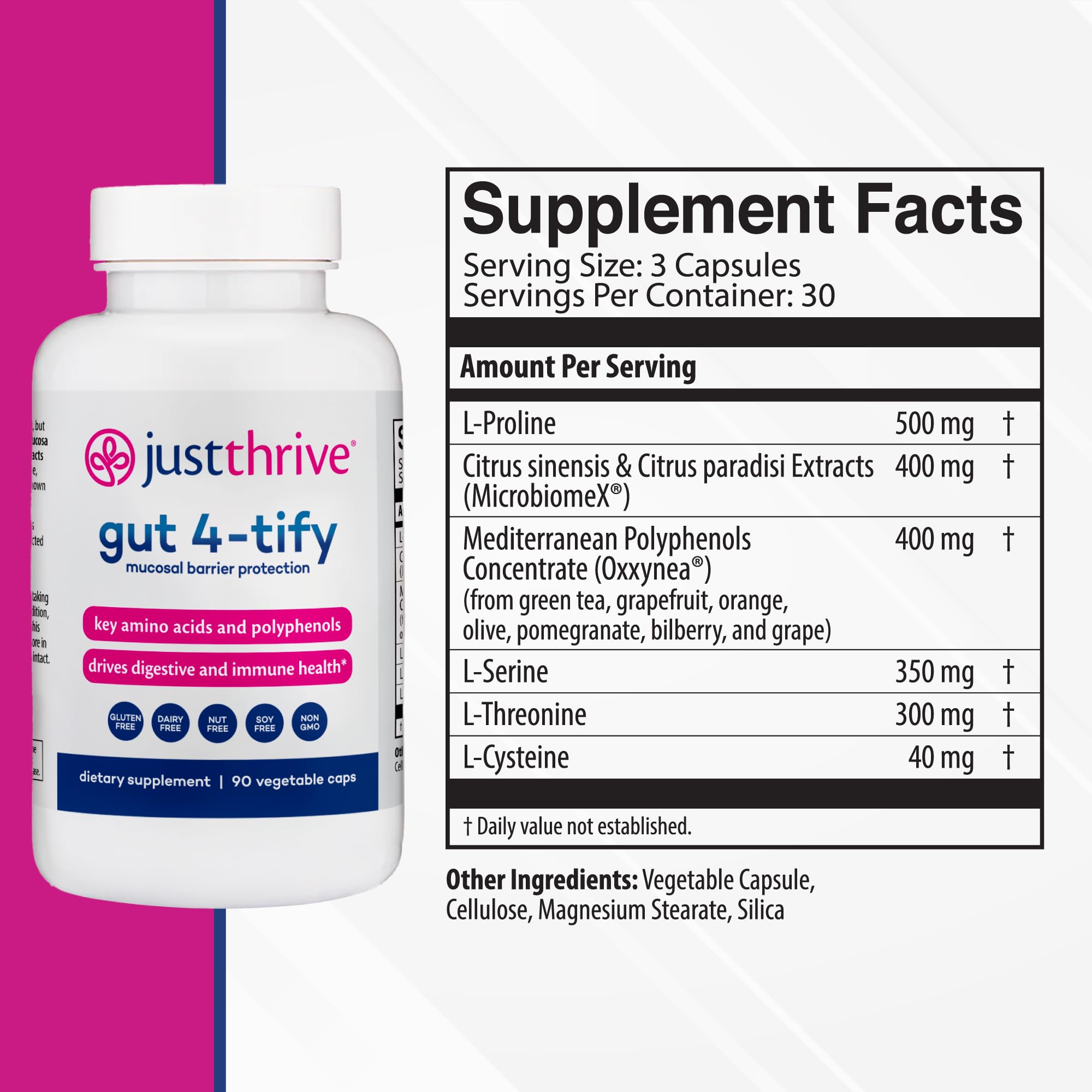 Just Thrive Gut 4-tify - Gut Health Supplements for Women and Men - Anti Bloat, 90 Vegetable Capsules Just Thrive buy supplements canada
