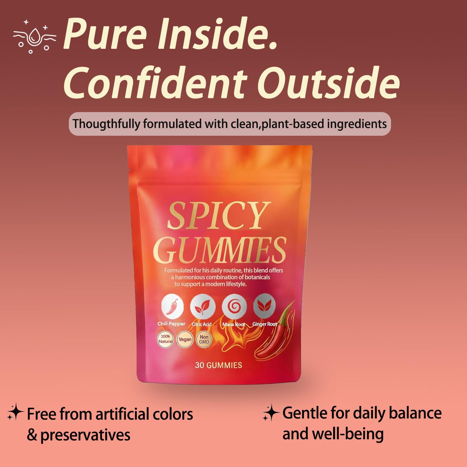 Spicy Gummy, Hot Peach Gummies – Natural Chili Flavor, Promote Calmness and Intimacy Wellness, 30 Gummies Voererh buy supplements canada