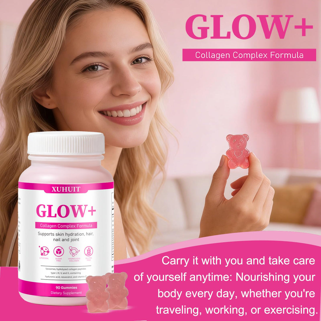 PBZPBZ Glow Collagen Gummies with Hyaluronic Acid & Resveratrol | Gentle Support for Skin, Hair & Nail Care | Non-GMO | 90 Count (1) PBZPBZ buy supplements canada