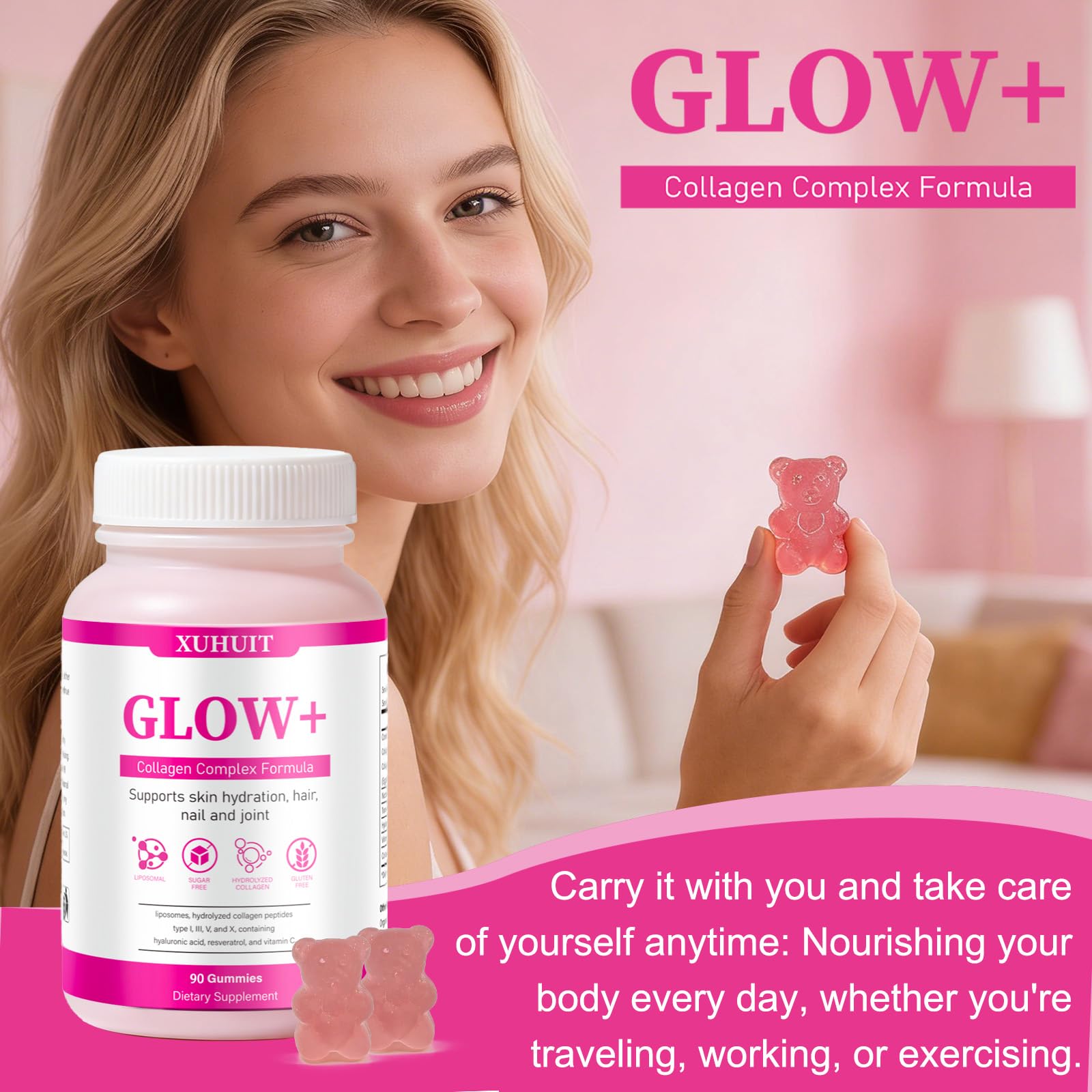 PBZPBZ Glow Collagen Gummies with Hyaluronic Acid & Resveratrol | Gentle Support for Skin, Hair & Nail Care | Non-GMO | 90 Count (1) PBZPBZ buy supplements canada