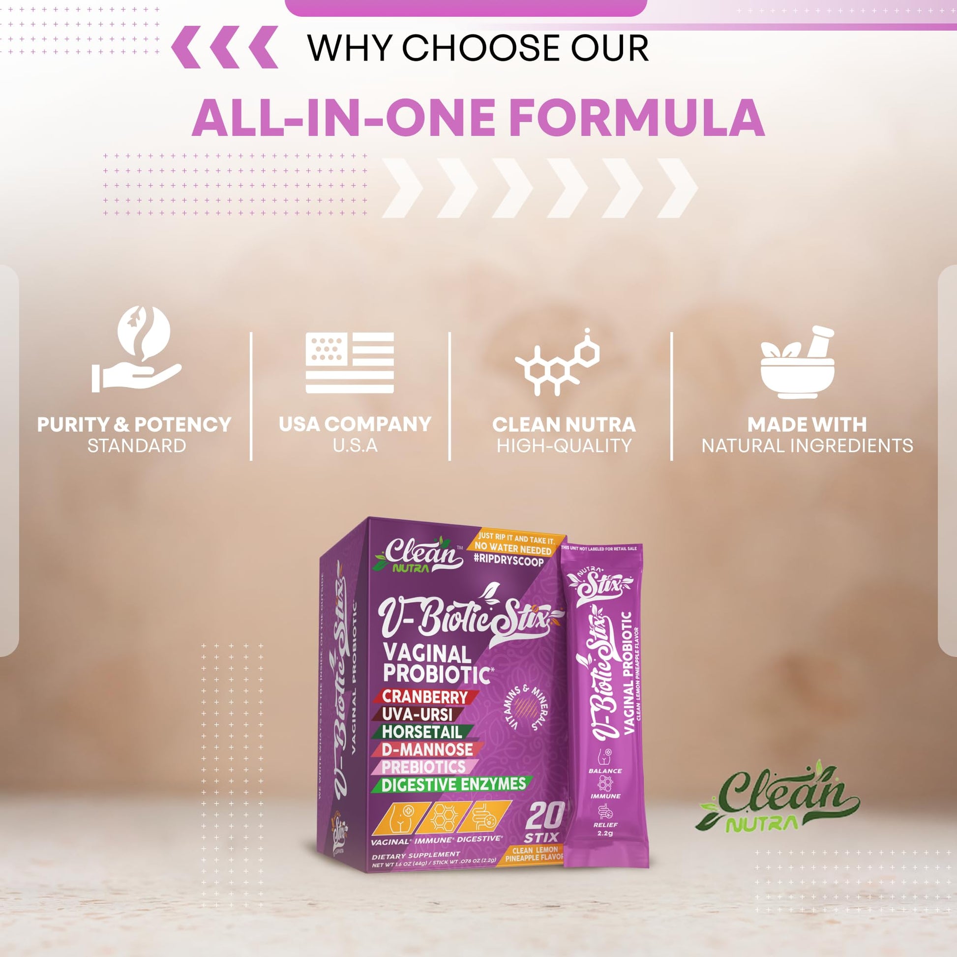 Clean Nutraceuticals Vaginal Probiotics for Women with Cranberry Extract, D-Mannose, Prebiotics, pH Balance for Women, Vaginal Health – Womens Probiotic Alternative to Gummies - 20 Stix Clean Nutraceuticals buy supplements canada