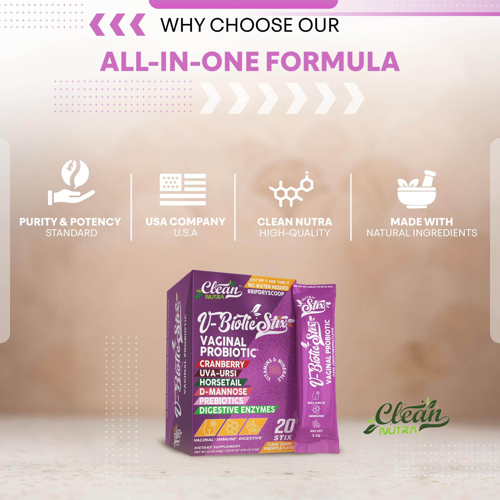 Clean Nutraceuticals Vaginal Probiotics for Women with Cranberry Extract, D-Mannose, Prebiotics, pH Balance for Women, Vaginal Health – Womens Probiotic Alternative to Gummies - 20 Stix Clean Nutraceuticals buy supplements canada