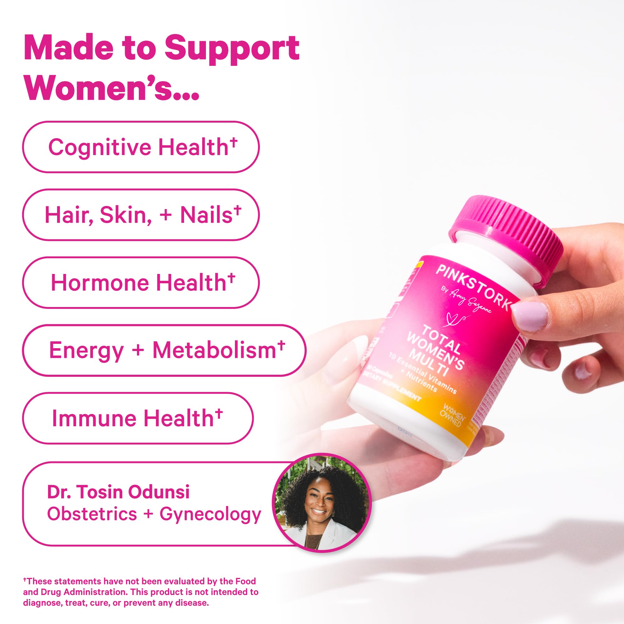 Pink Stork Total Women's Multivitamin - 19 Essential Vitamins for Women & Nutrients – Energy, Metabolism, Hormone, Immune & Mood Support – B6, B12, Biotin, Iron & Zinc – 30 Capsules Pink Stork buy supplements canada