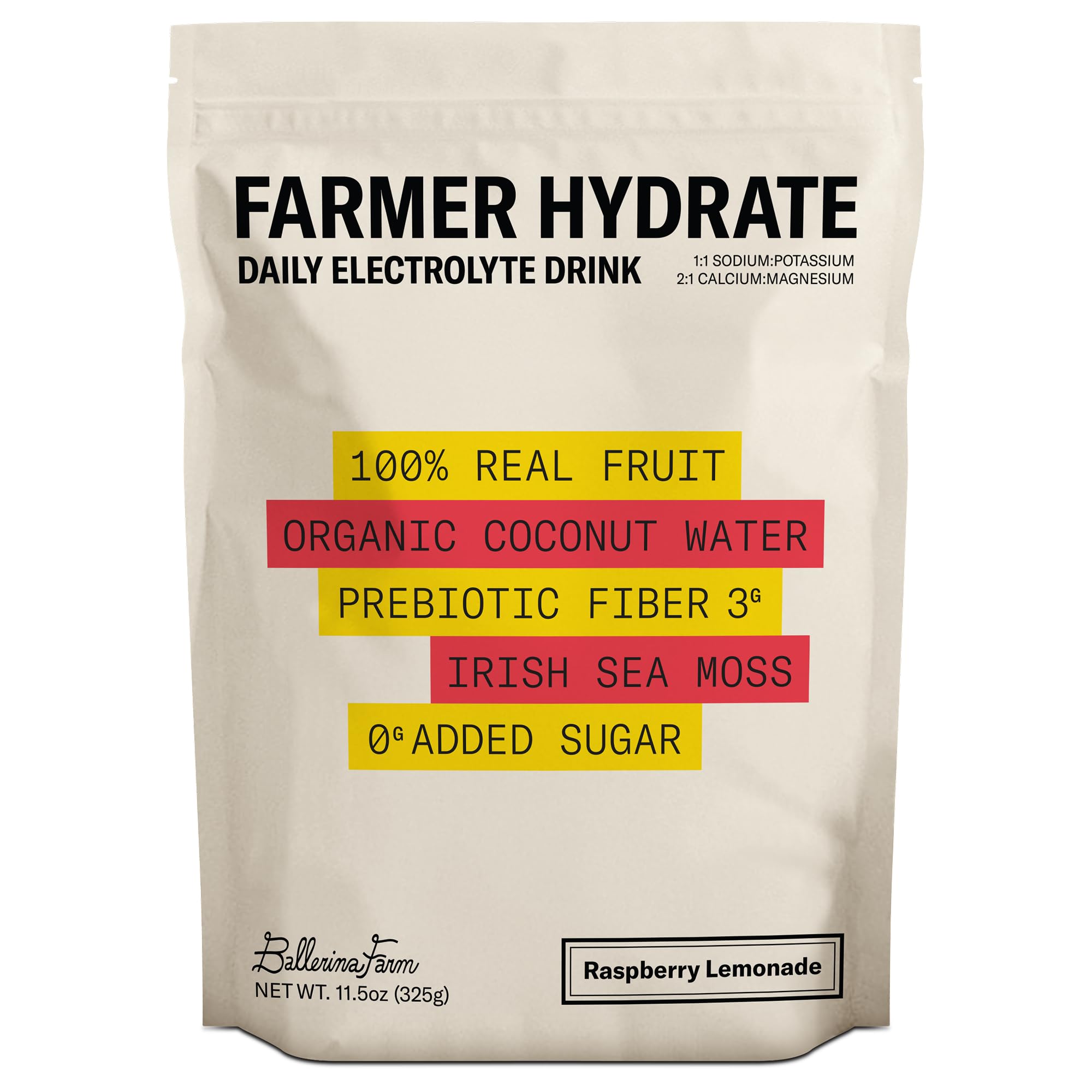 Ballerina Farm Farmer Hydrate, Daily Electrolytes Powder, Raspberry Lemonade, Hydration Drink Mix with Organic Coconut Water, Irish Sea Moss, Sea Salt, Prebiotic Fiber, No Added Sugar, 25 Servings Ballerina Farm buy supplements canada