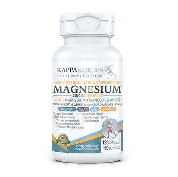 Kappa Nutrition Magnesium 4-in-1, 280mg Elemental Magnesium (Bisglycinate, Malate) + Zinc & Vitamin D3, Brain, Sleep, Energy, Muscle, Immune Support, 120 Vegan Capsules. KAPPA NUTRITION buy supplements canada