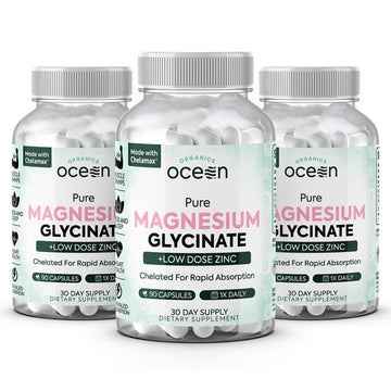 Organics Ocean Pure Magnesium Glycinate with Zinc - Maximum Strength Chelated Magnesium Supplement for Women and Men for Muscle Cramps and Sleep Support - 3 Bottles Organics Ocean buy supplements canada