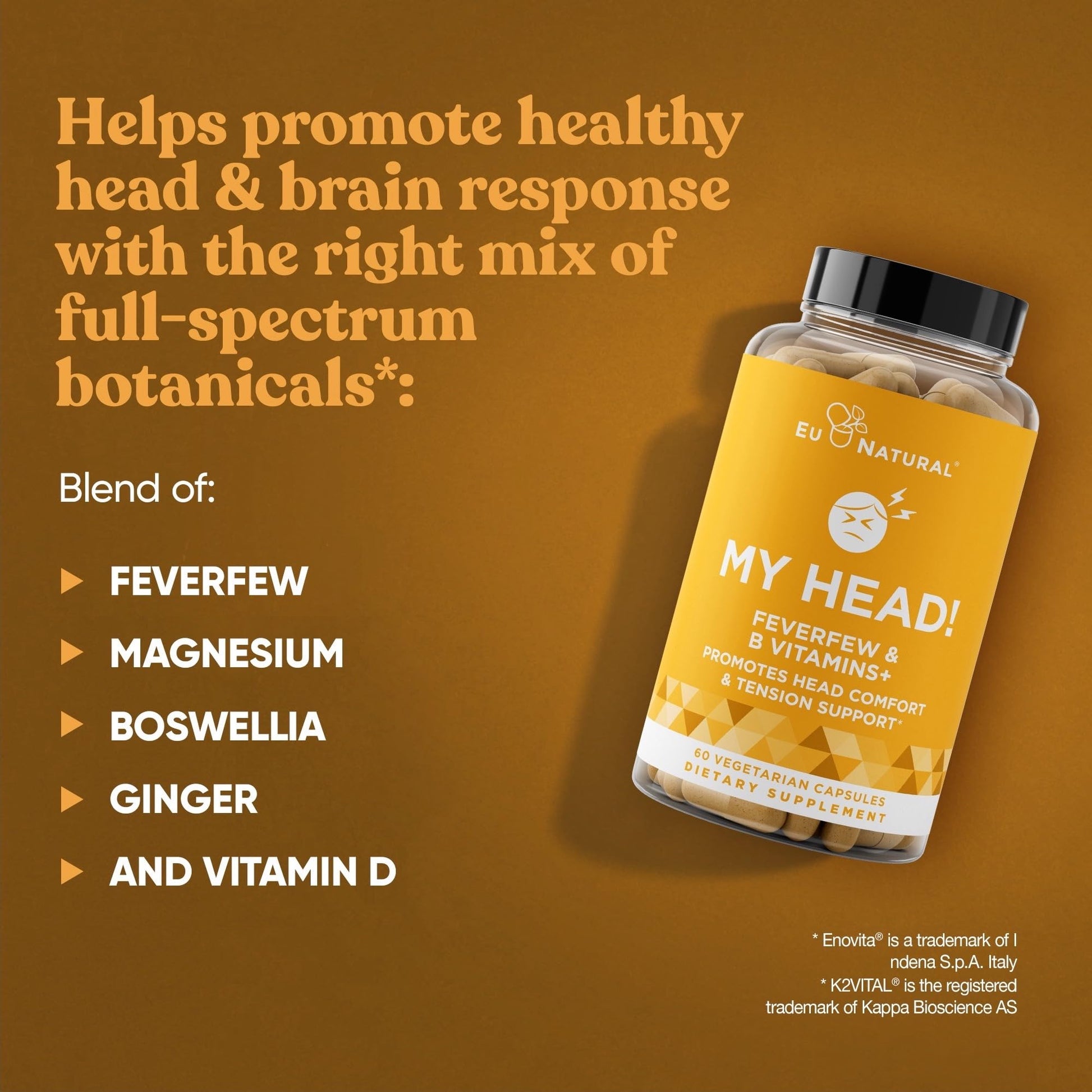 My Head! Headache Vitamins – Sensitivity, Tension, Comfort, Healthy Head Function for A Clear Mind – Fast acting Magnesium, Feverfew, Boswellia, Vitamin D, Ginger, & More – 60 Soft Capsules Eu Natural buy supplements canada