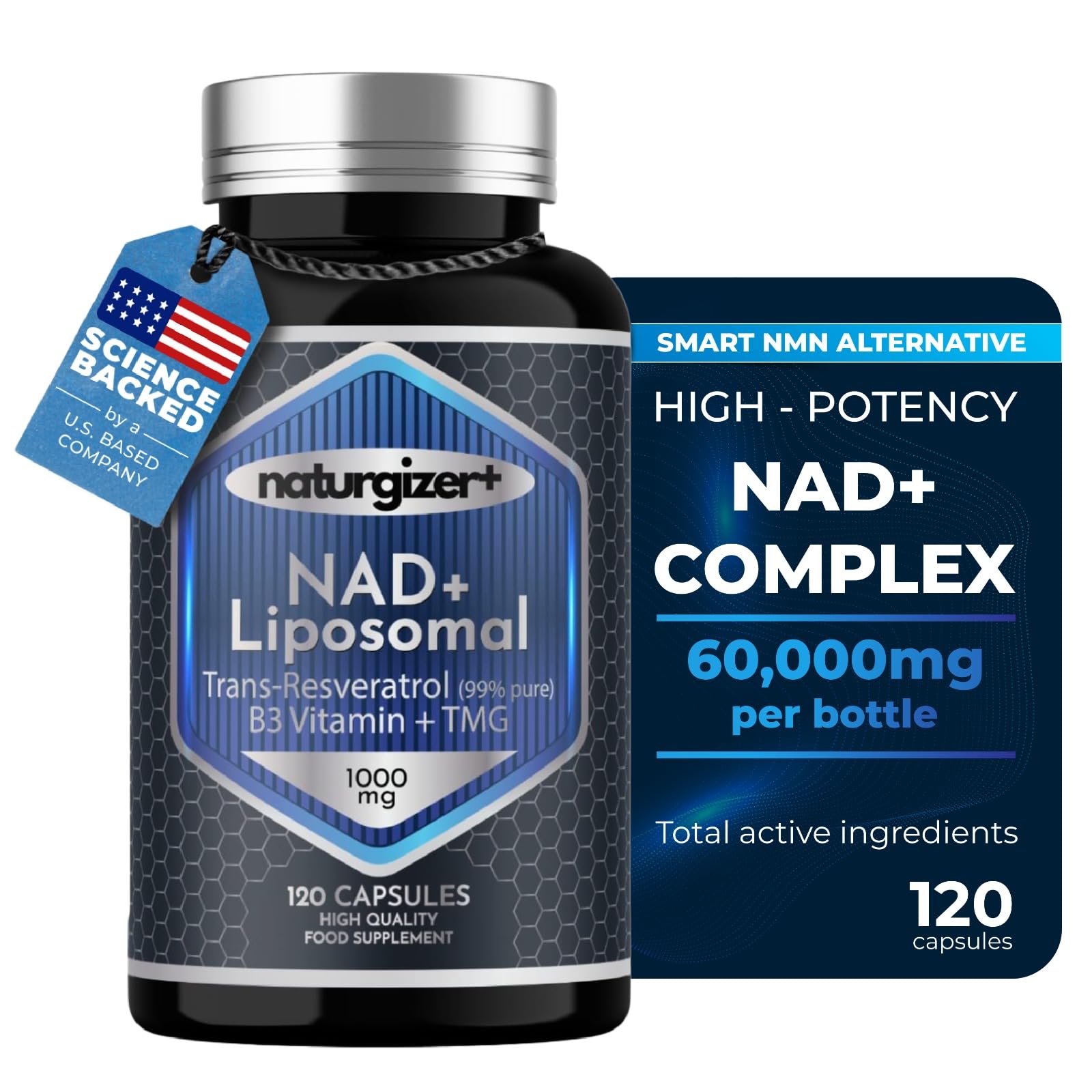 naturgizer+ Liposomal NAD+ Supplement with Resveratrol, TMG & Vitamin B3 | 4-in-1 Healthy Aging & Cellular Energy Support | High Absorption NAD Plus for Men & Women Over 40 | 120 Capsules naturgizer+ buy supplements canada