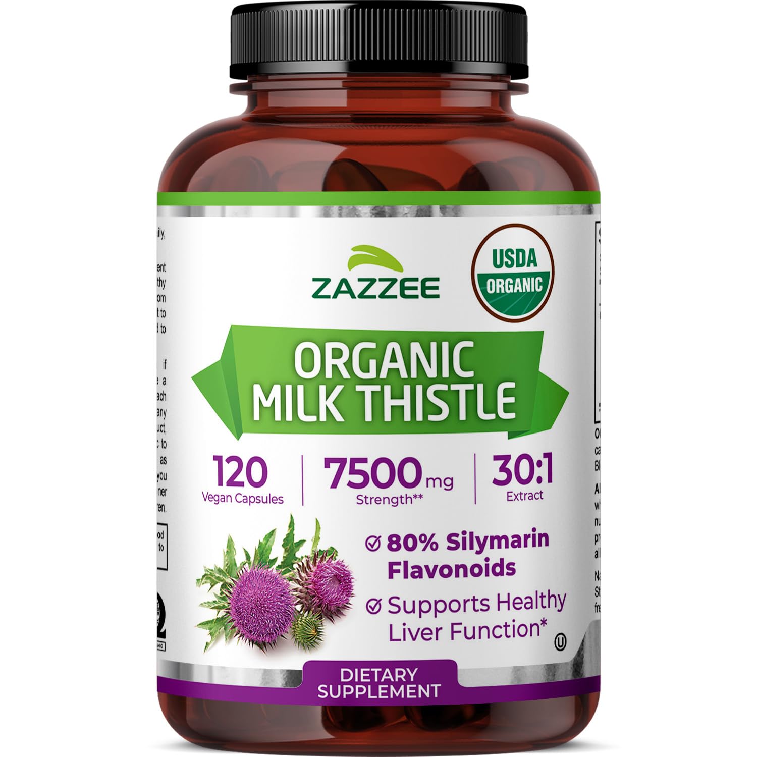 Zazzee USDA Organic Milk Thistle 30:1 Extract, 80% Silymarin, 120 Vegan Capsules, 4 Month Supply, Certified Kosher, High Potency Liver & Antioxidant Support Zazzee buy supplements canada