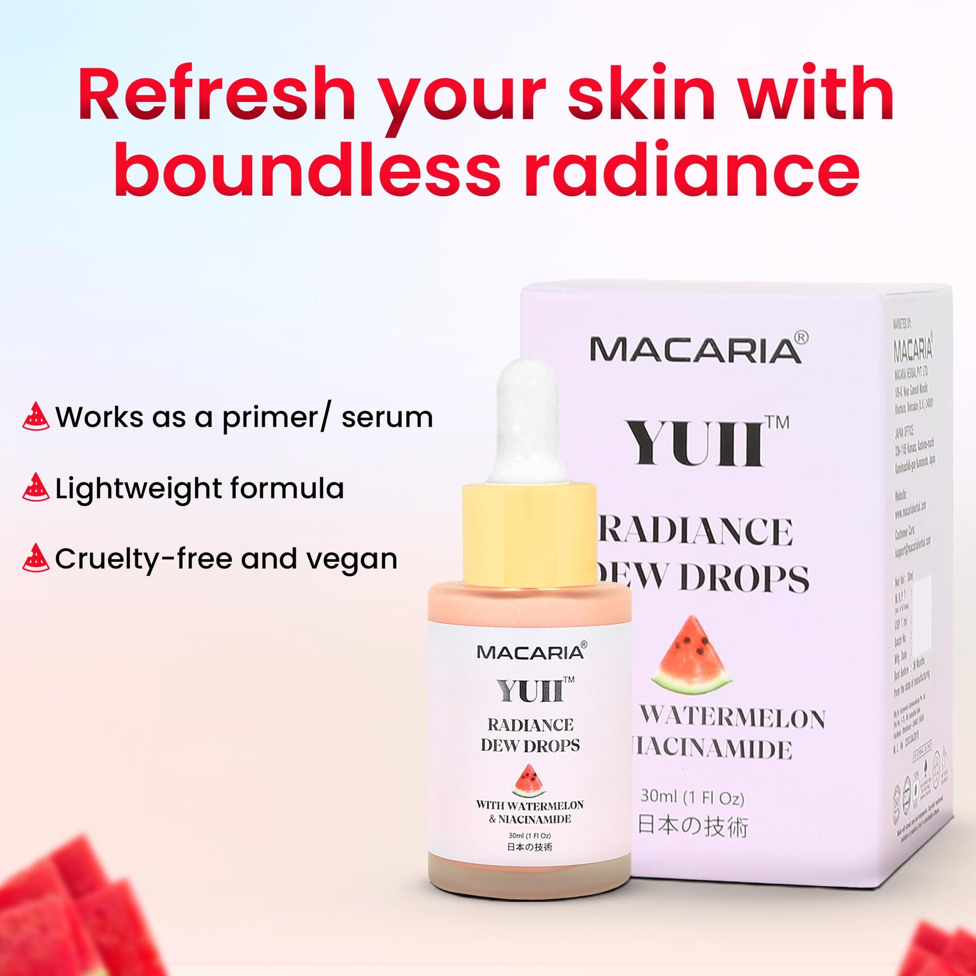 Yuii Niacinamide Serum Dew Drops - Face Moisturizer with Watermelon Fruit Extract - Glow Drops for Skincare and Makeup - Hydrating Formula for Radiant Skin - Pink Finish for Women & Girls MACARIA buy supplements canada