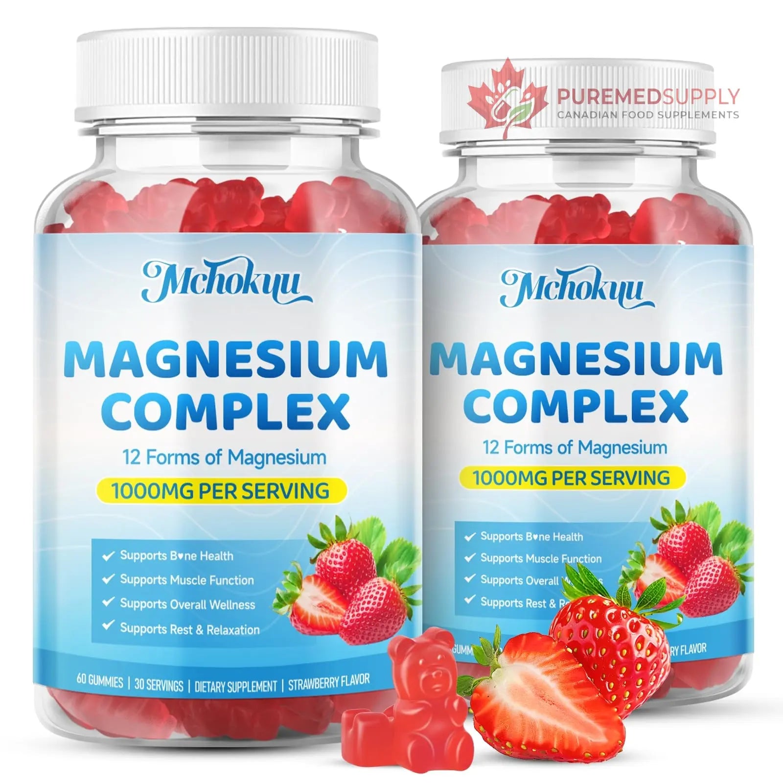 Magnesium Complex Gummies 1000mg | 12-in-1 Magnesium Complex Supplement with Glycinate, Citrate, Malate & Taurate Supports Muscle Function, Bone Health, Rest & Relaxation – Strawberry Flavor, 60 Count Mchokuu buy supplements canada