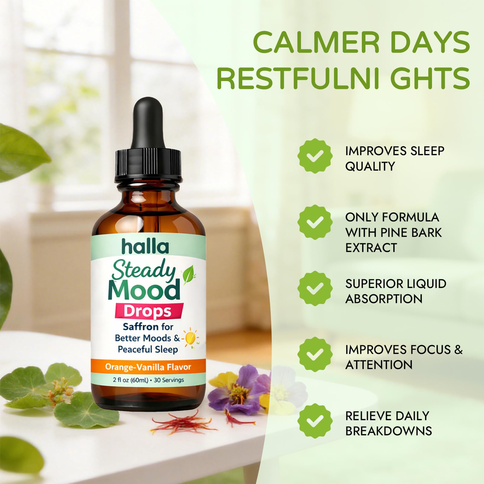 ReviveNerve Halla Steady Mood Drops, with Pine Bark Extract, Orange-Vanilla Flavor - Promotes Mood, Focus, Attention & Sleep Support - Liquid Drops(1pcs) ReviveNerve buy supplements canada