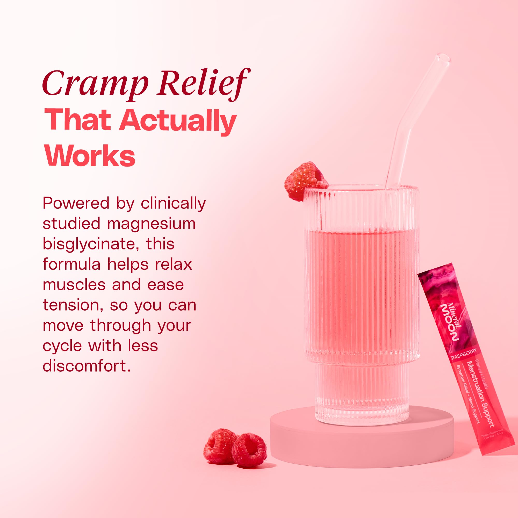 Mineral Moon Premium Menstruation Support - 14 Sachets Raspberry Drink - Hormonal Balance & PMS Support - Reduce Period Cramps, Fatigue & Nausea -with Magnesium Bisglycinate, BenfoPure B1 & Vitamin B6 Mineral Moon buy supplements canada