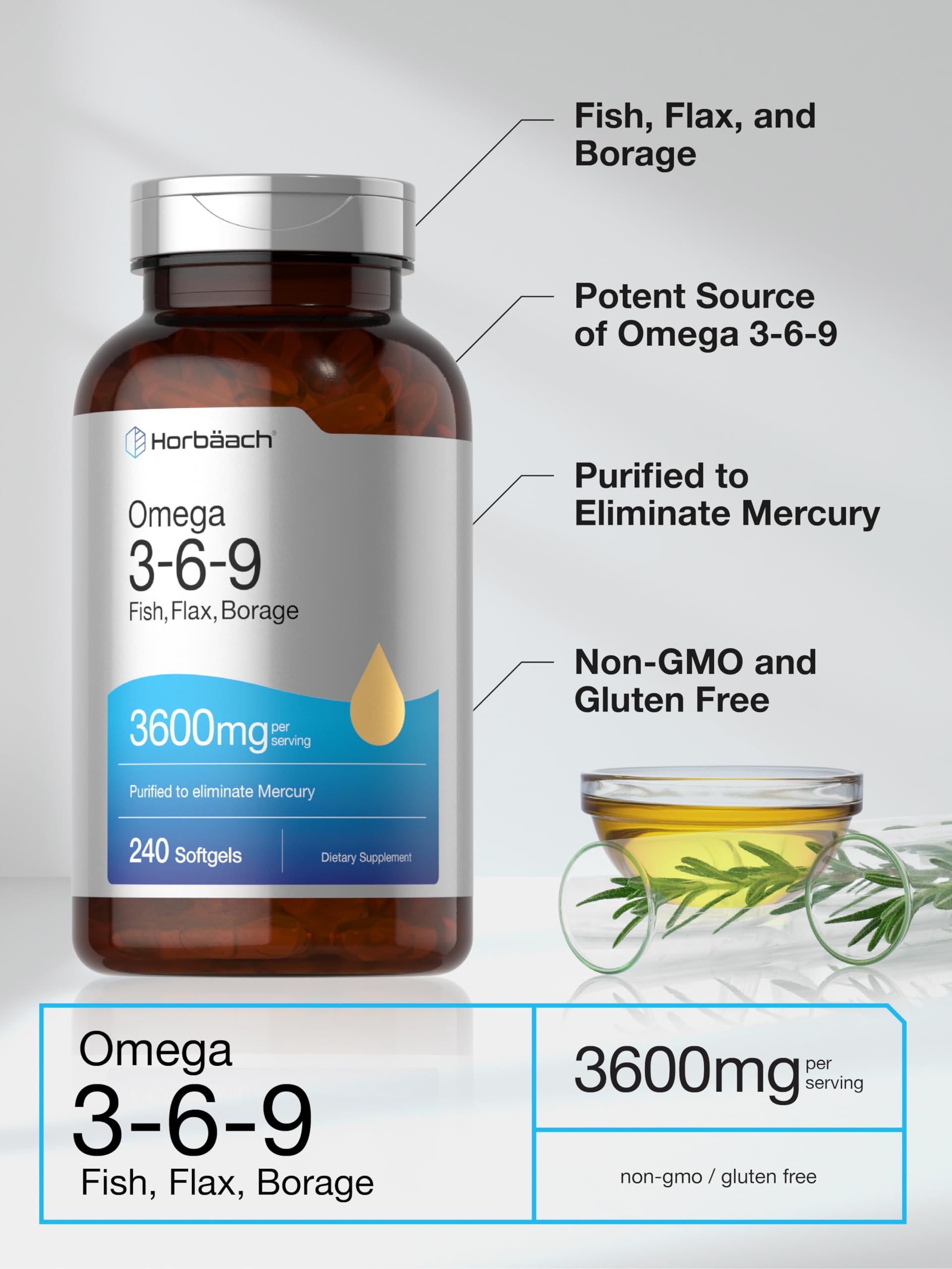 Triple Omega 3-6-9 240 Softgels | from Fish, Flaxseed, Borage Oils | Non-GMO & Gluten Horbäach buy supplements canada