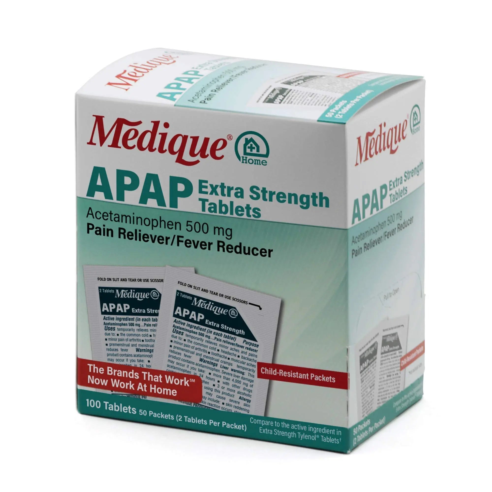 Medique @ Home 70433 Extra Strength APAP Tablets, Non-Aspirin, 50 Packets (2 Tablets per Packet) Total-100 Count Medique buy supplements canada