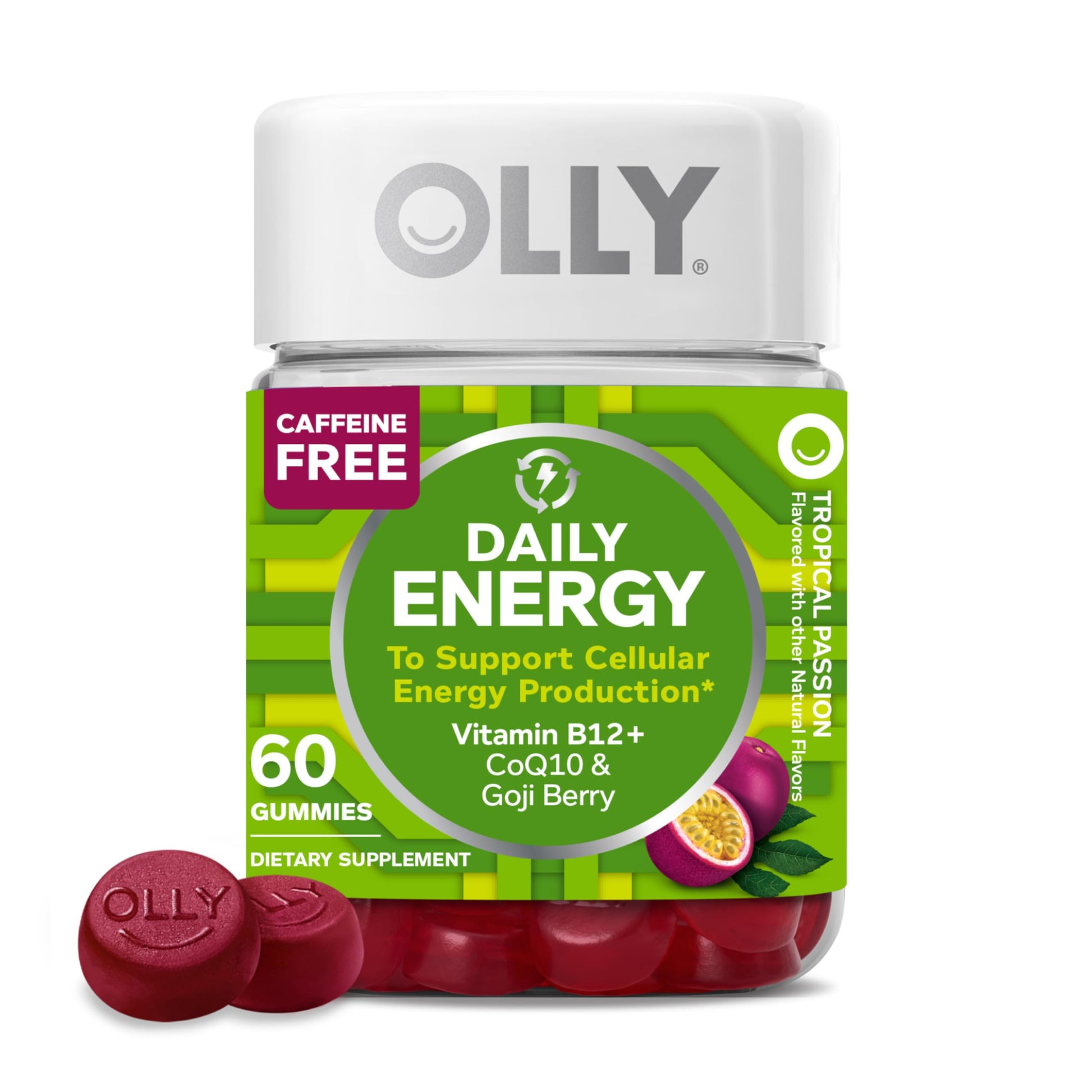 OLLY Daily Energy Gummy, Caffeine Free, Vitamin B12, CoQ10, Goji Berry, Adult Chewable Supplement, Tropical Flavor - 60 Count OLLY buy supplements canada