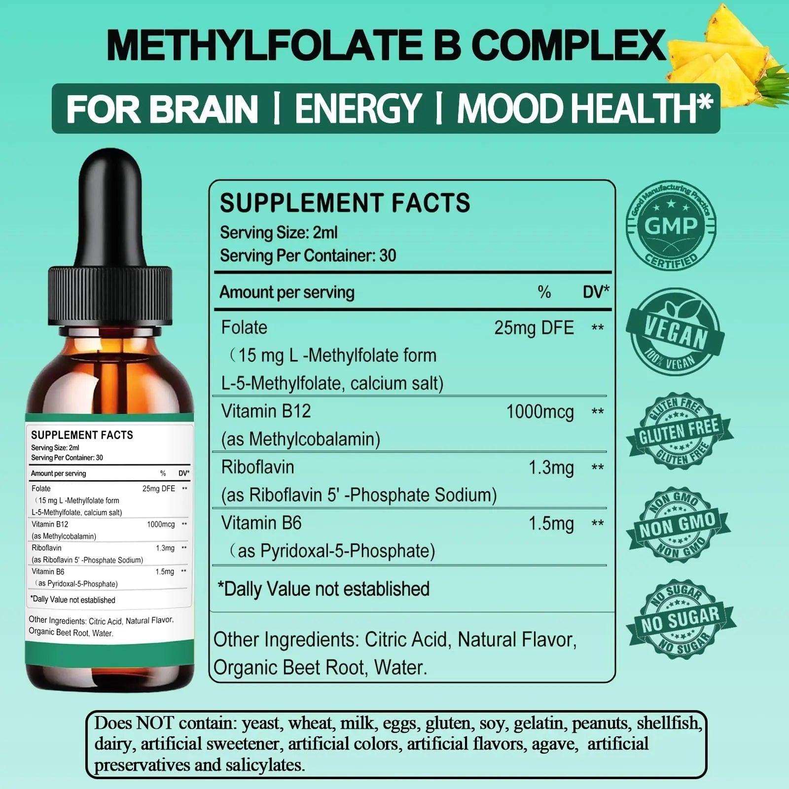 Methylfolate Supplement Liquid Drops, L Methy Folate 15mg Plus Methy B12, B6, B2 Multivitamin, Metabolically Active 5-MTHF Form AMENQ hHEALTH buy supplements canada