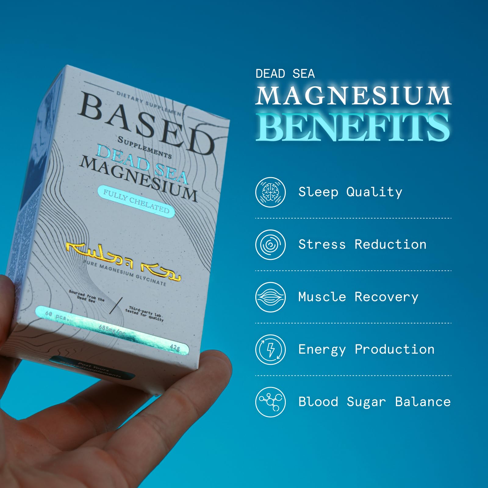 Based Dead Sea Magnesium | Pure Magnesium Glycinate | Support Stress Relief, Sleep, Heart Health, Nerves, Muscles, and Metabolism | 60 Capsules Based Supplements buy supplements canada