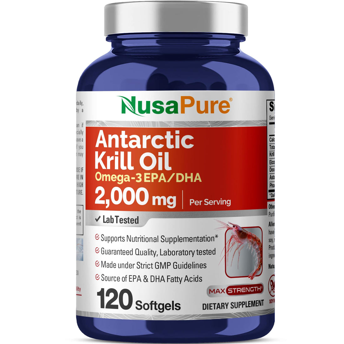 NusaPure Antarctic Krill Oil 2000 mg 120 Softgels, Omega-3 EPA 360mg, DHA 240mg, Soyfree Astaxanthin Supplement Sourced from Krill 800ppm NusaPure buy supplements canada