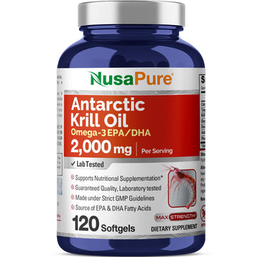 NusaPure Antarctic Krill Oil 2000 mg 120 Softgels, Omega-3 EPA 360mg, DHA 240mg, Soyfree Astaxanthin Supplement Sourced from Krill 800ppm NusaPure buy supplements canada