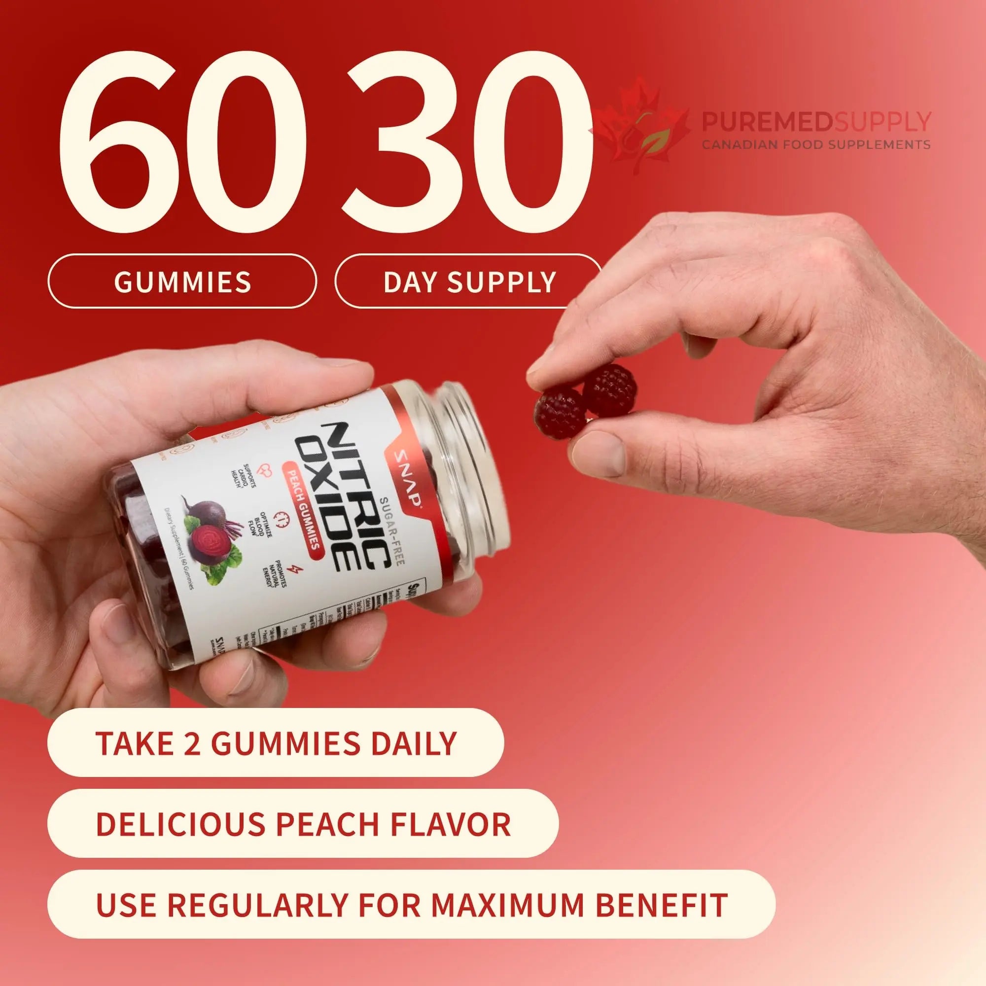 Snap Supplements Nitric Oxide Beet Root Gummies Supplement with Organic Beets - Energy & Circulation Support, 60 Sugar-Free Gummies (30 Servings, 1 Month Supply), Peach Snap Supplements buy supplements canada